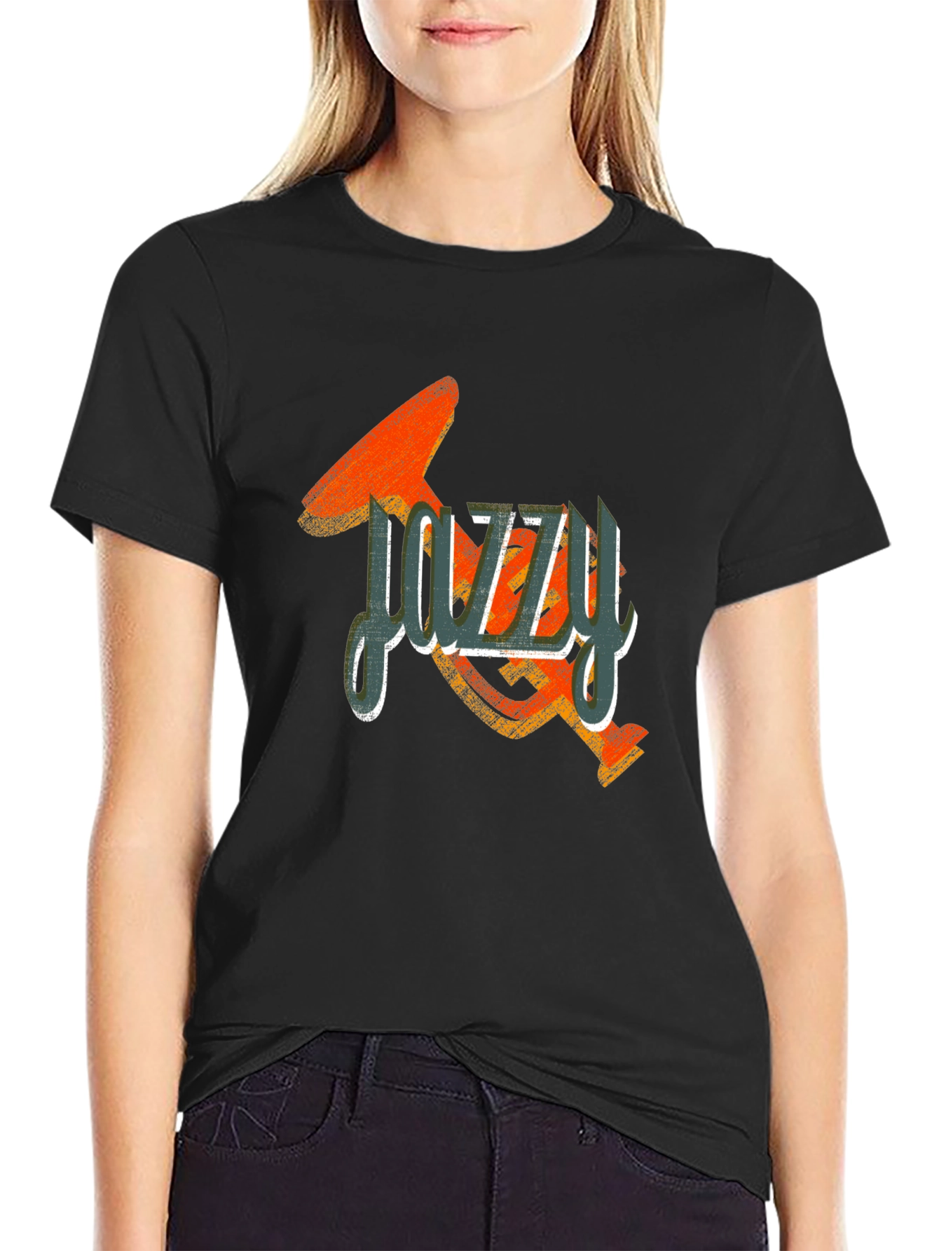 Black Jazzy Trumpet Graphic Tee - Cool Music T-Shirt view 2