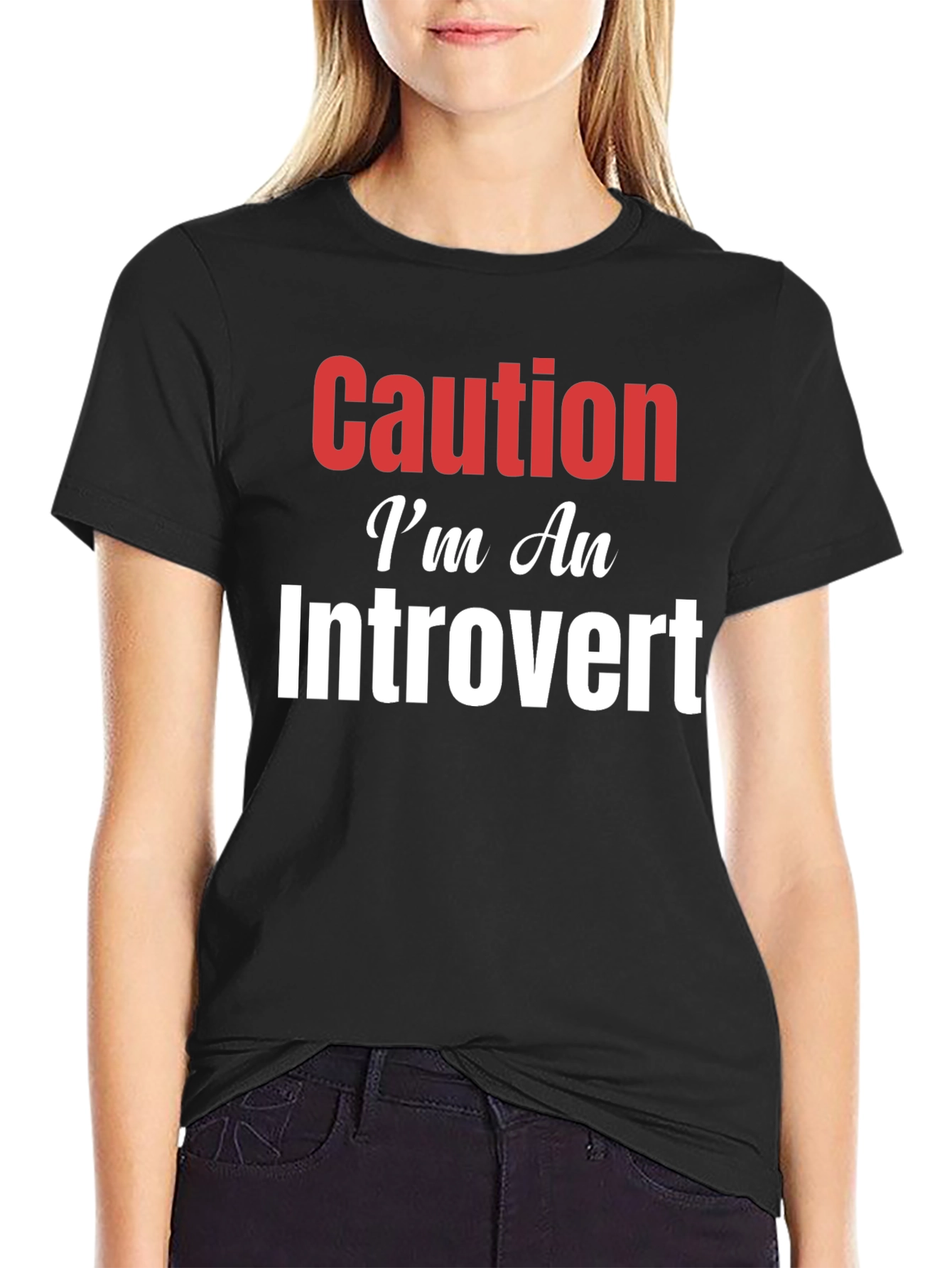 Black Caution I'm An Introvert Graphic T-Shirt view 2
