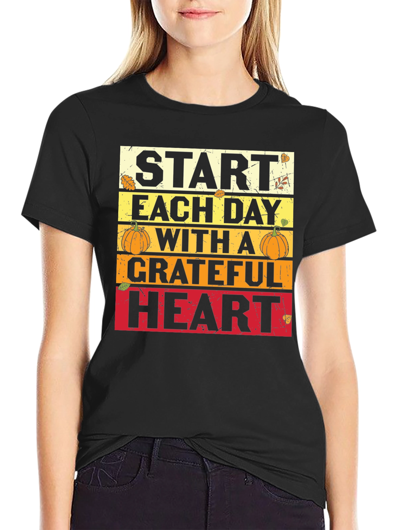 Black Grateful Heart Graphic Tee - Thanksgiving T-Shirt view 2