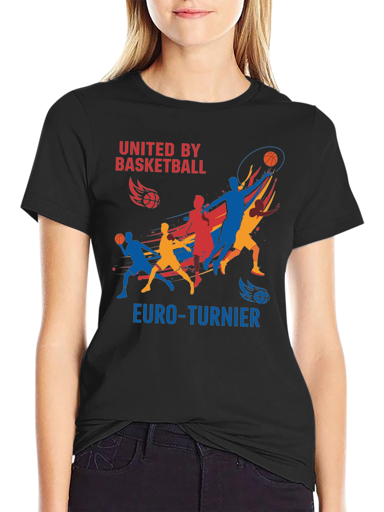 Black United by Basketball Euro-Turnier Black T-Shirt view 2
