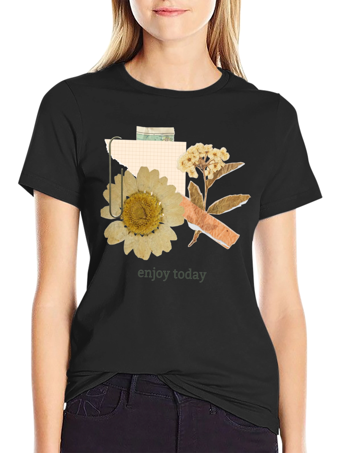 Black Floral Collage Graphic T-Shirt - Enjoy Today Tee view 2