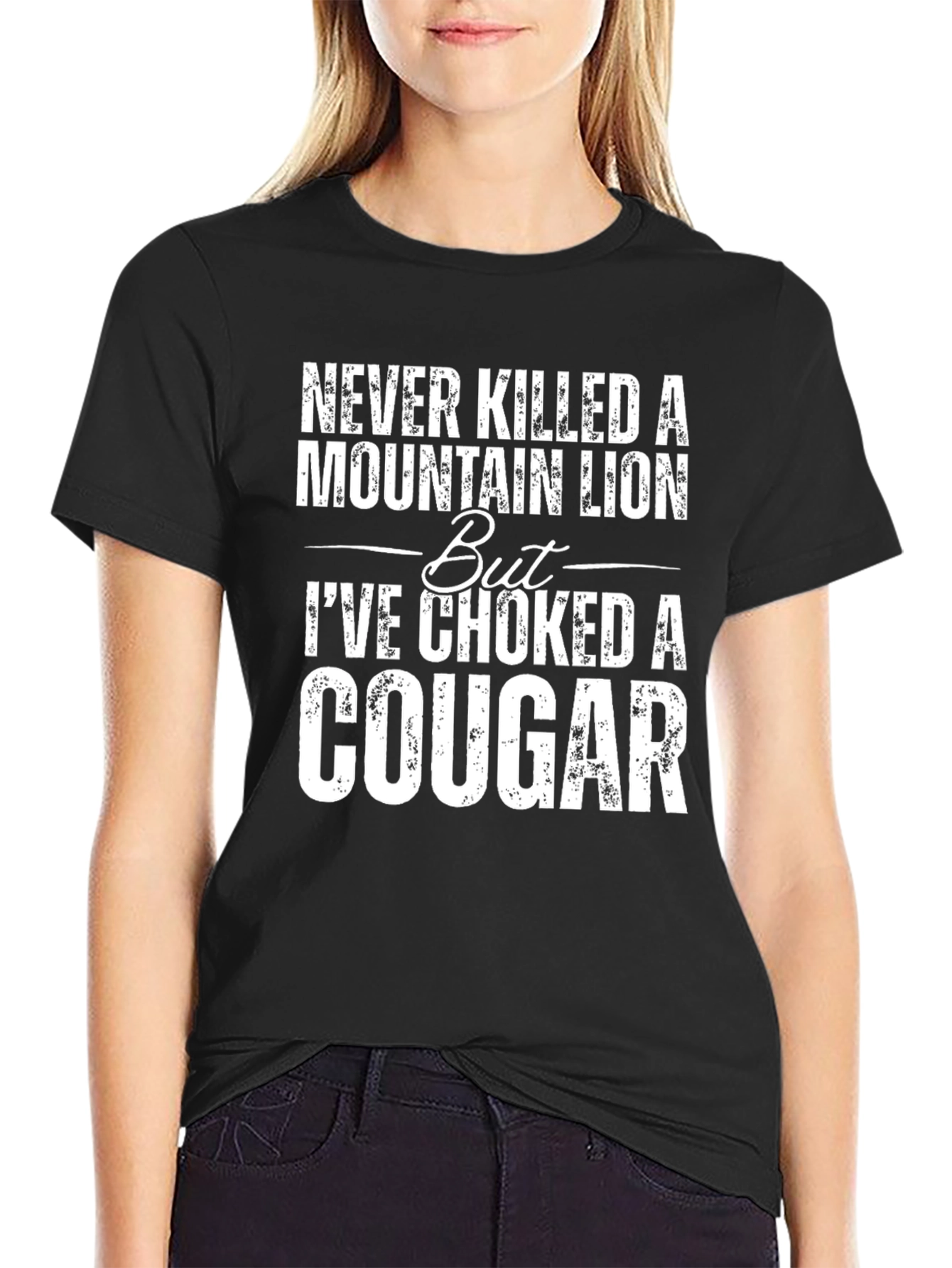 Black Choked a Cougar Graphic Tee - Funny Novelty T-Shirt view 2