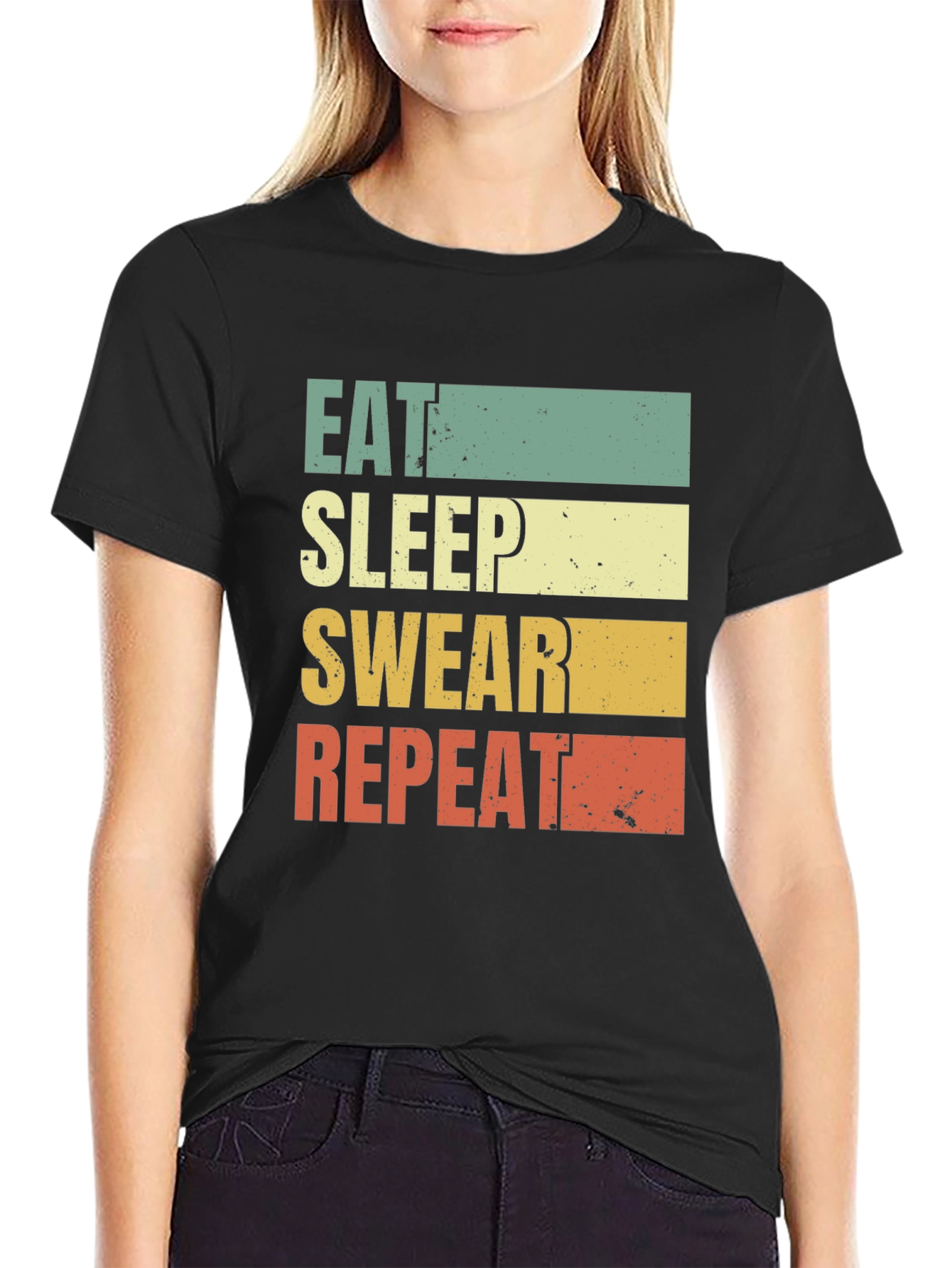 Black Eat Sleep Swear Repeat T-Shirt - Funny Graphic Tee view 2