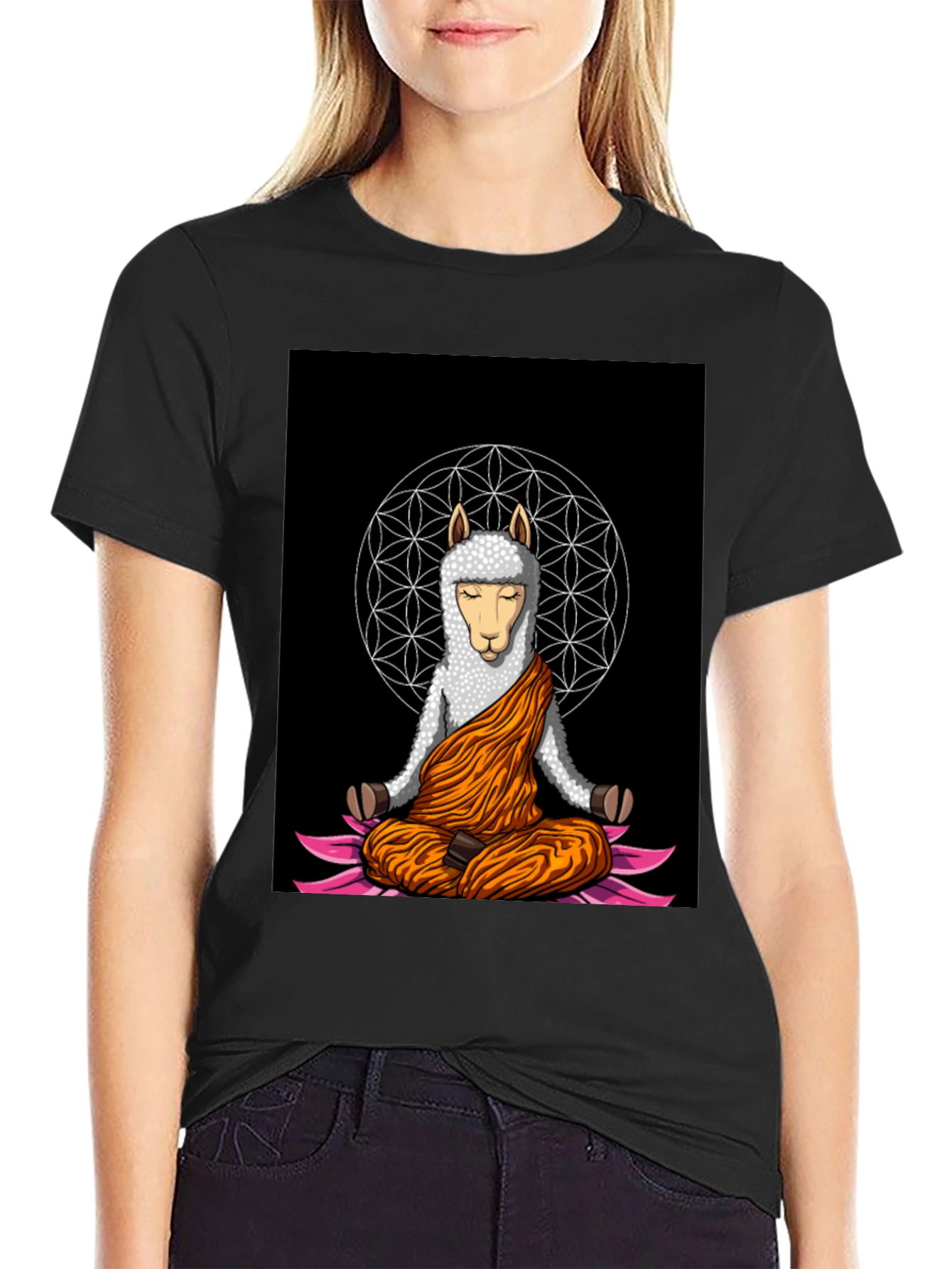 Black Meditating Llama Graphic T-Shirt - Zen Style view 2