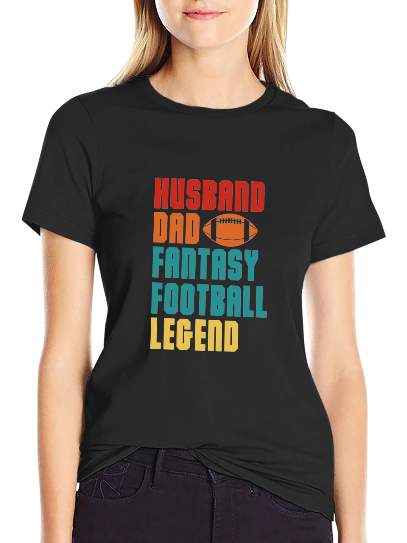 Black Husband Dad Fantasy Football Legend T-Shirt view 2