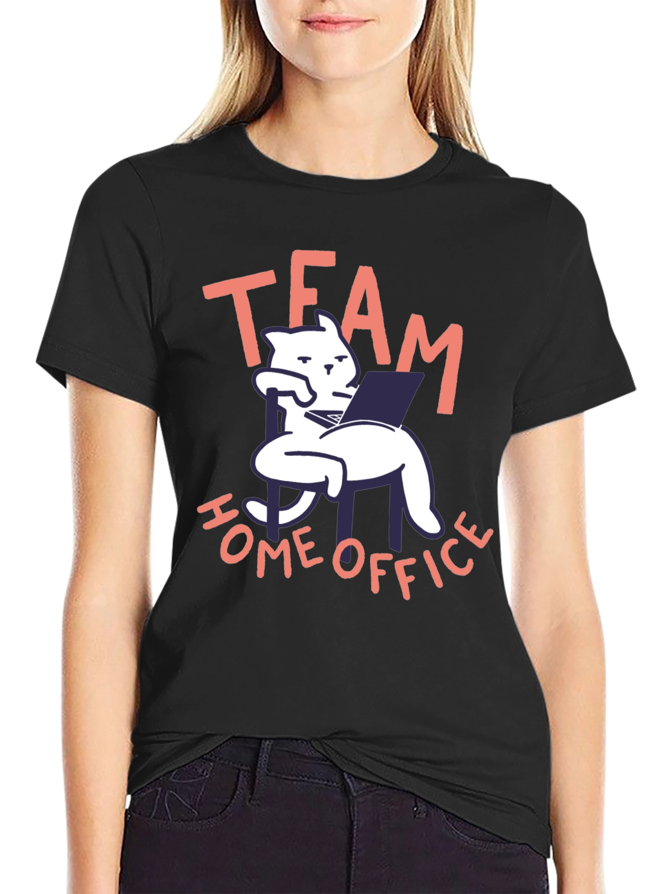Black Team Home Office Black Cat T-Shirt view 2