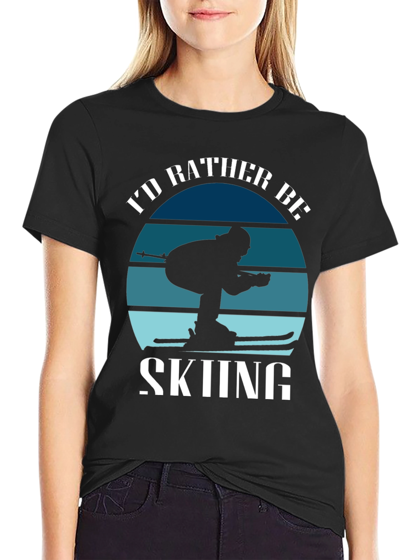 Black I'd Rather Be Skiing T-Shirt view 2