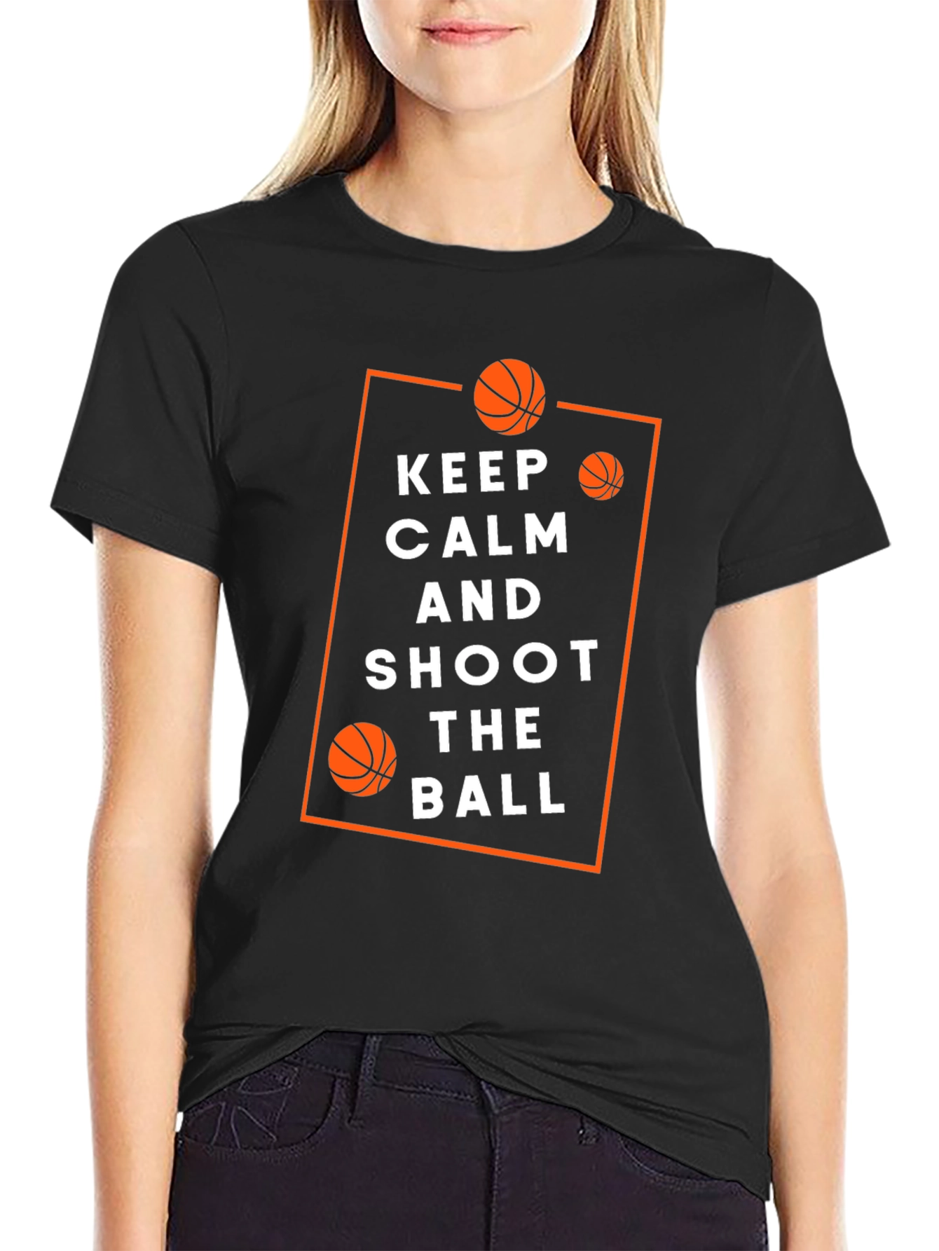 Black Keep Calm & Shoot Basketball T-Shirt view 2