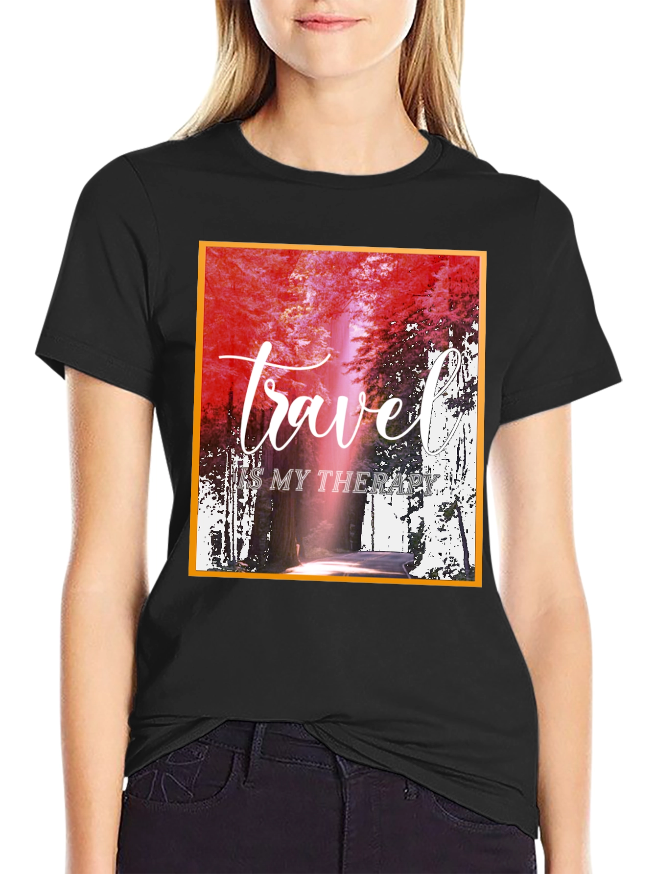 Travel is my Therapy Black Graphic Tee - 2