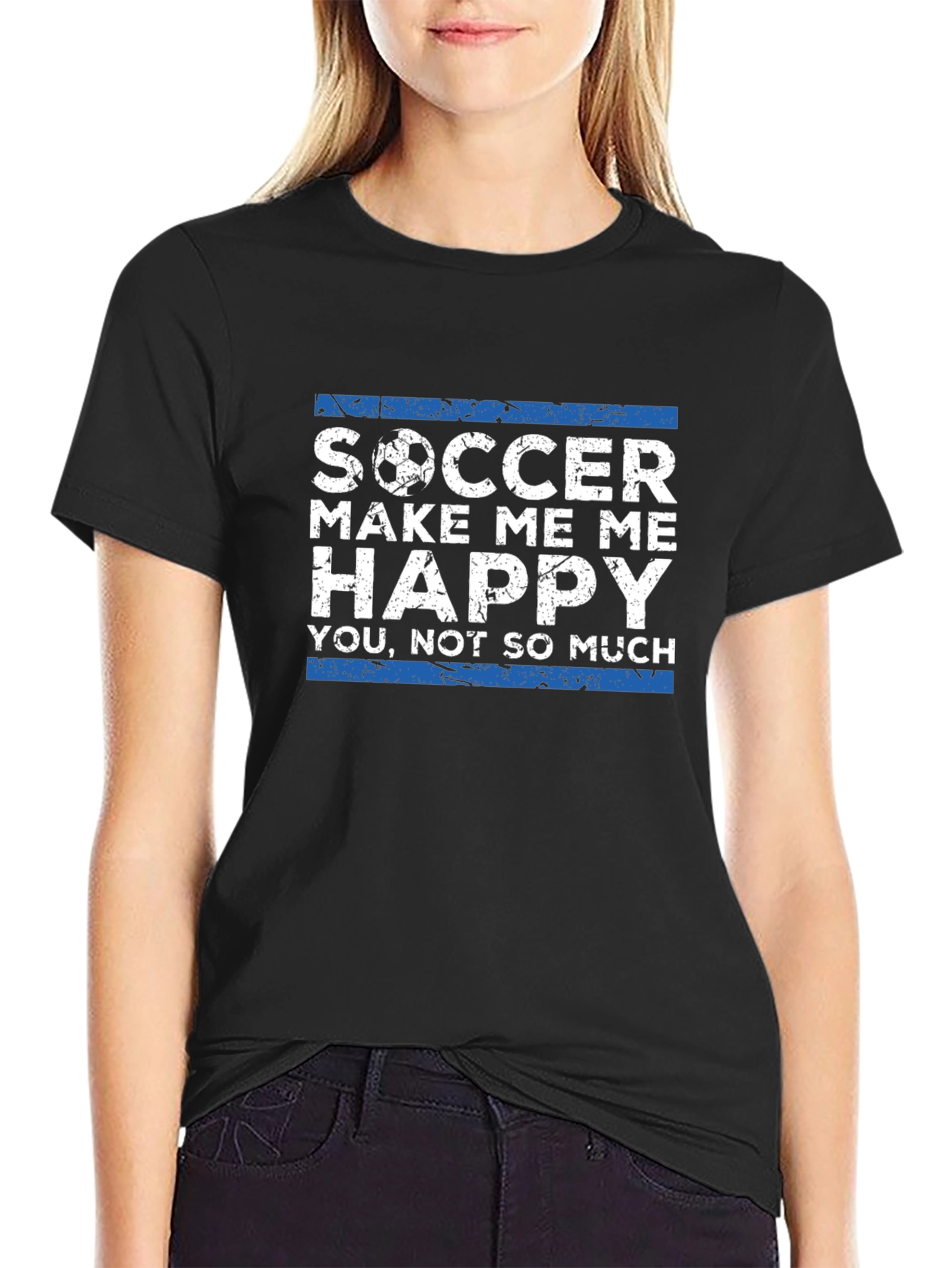 Black Soccer Make Me Happy Black Graphic Tee view 2
