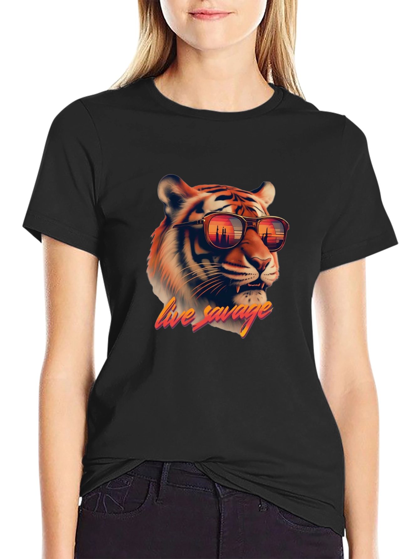 Black Live Savage Tiger Graphic Tee - Cool Black T-Shirt view 2