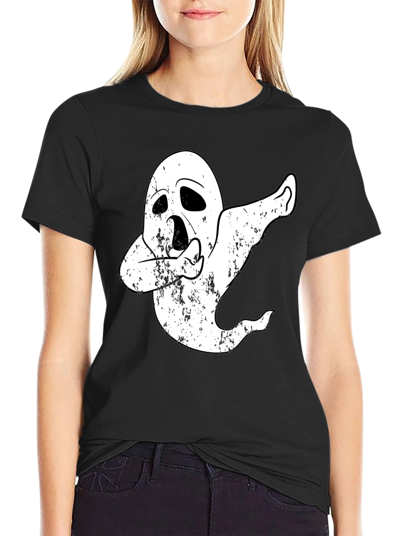 Black Dabbing Ghost T-Shirt - Halloween Costume Tee view 2