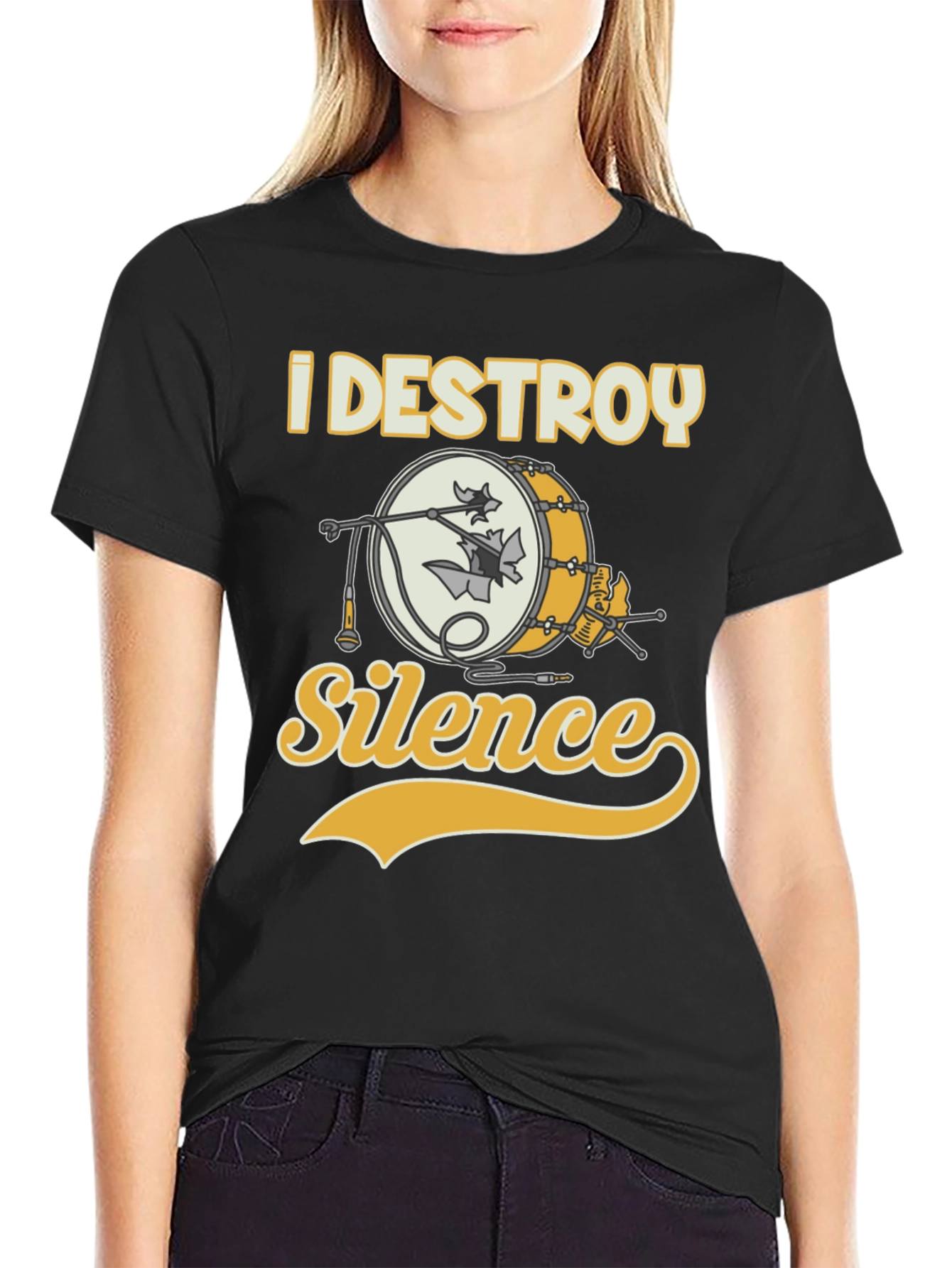 Black I Destroy Silence Drummer T-Shirt - Black view 2