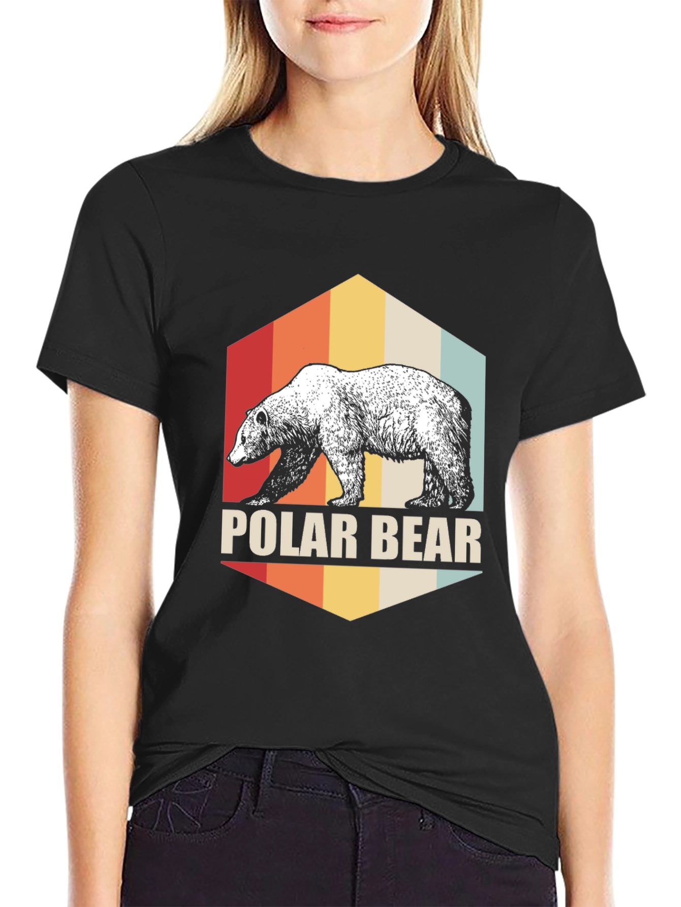 Black Retro Polar Bear Graphic T-Shirt - Classic Black Tee view 2