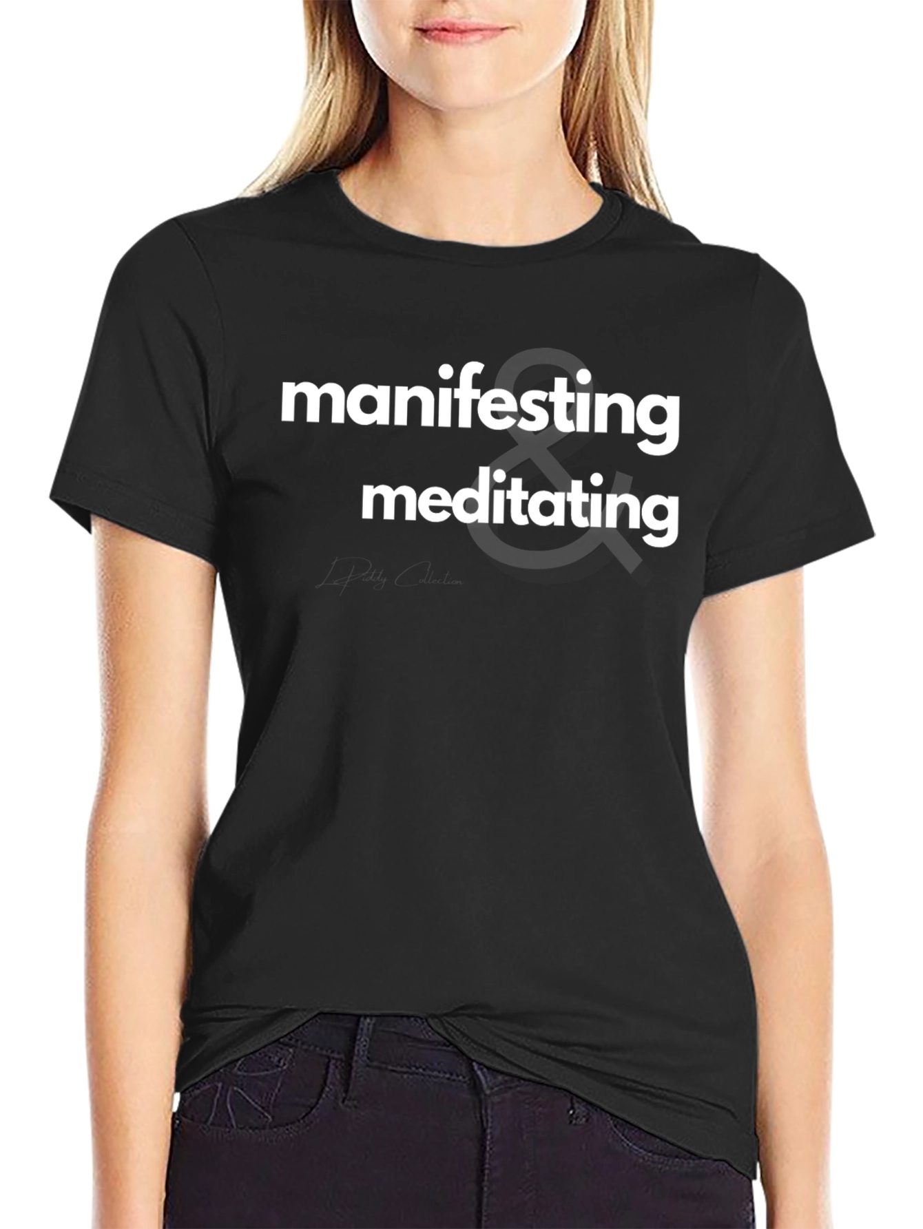 Black Manifesting & Meditating Black Graphic Tee view 2