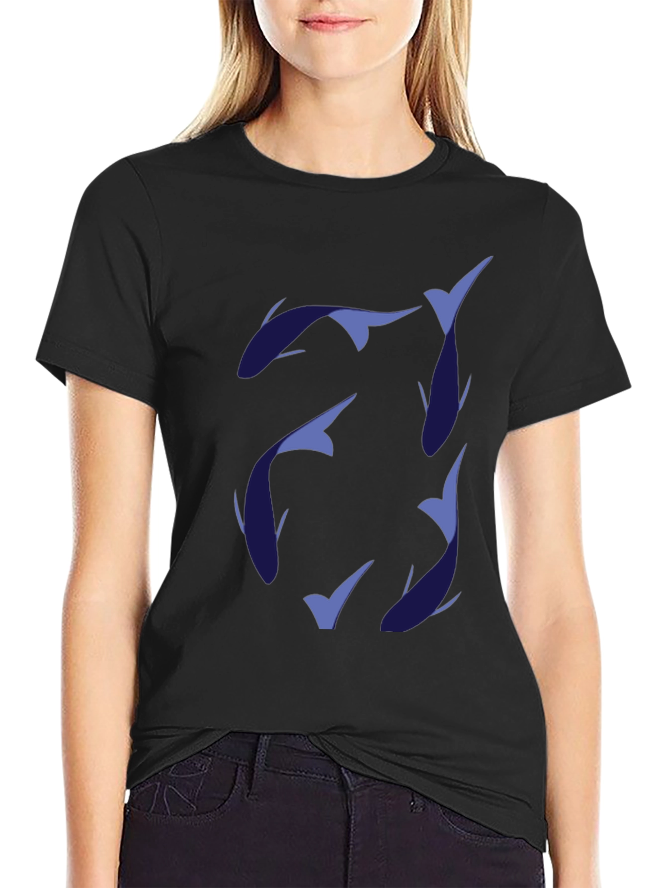 Black Stylish Men's Black T-Shirt with Fish Design view 2