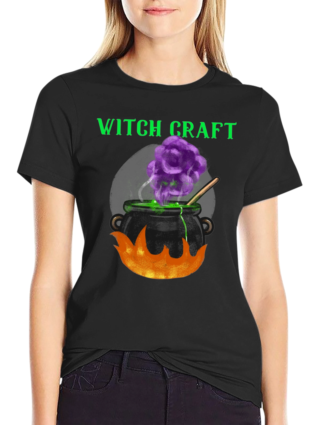 Black Witchcraft Cauldron Graphic Tee - Halloween Apparel view 2