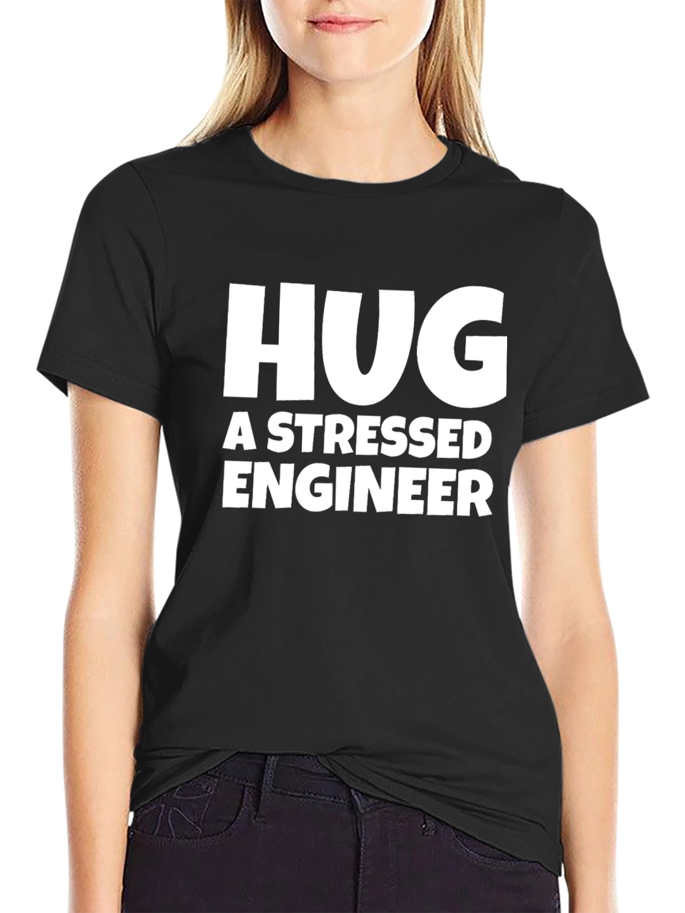 Black Hug a Stressed Engineer T-Shirt - Black view 2