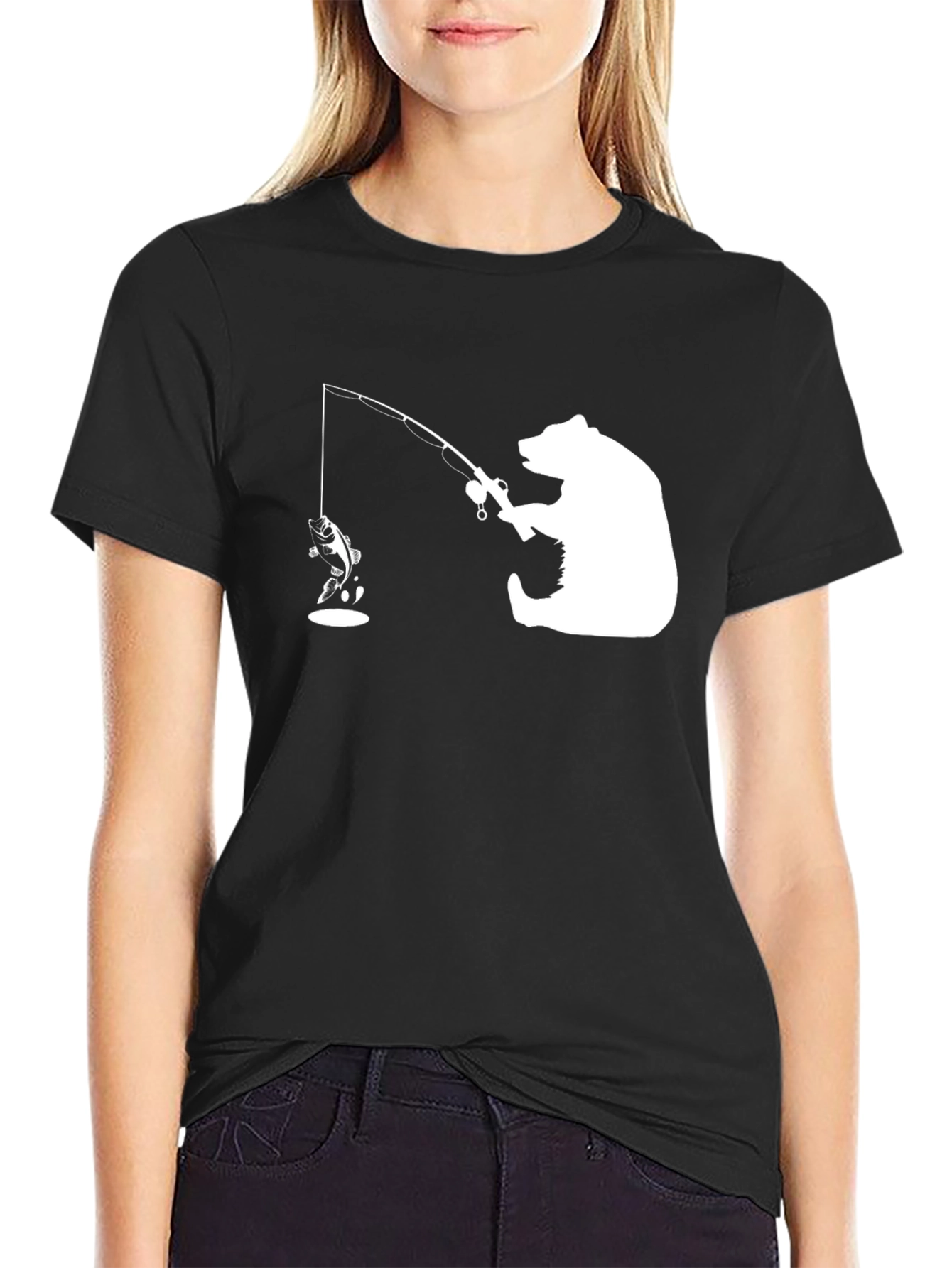 Black Bear Fishing T-Shirt - Humorous Graphic Tee view 2