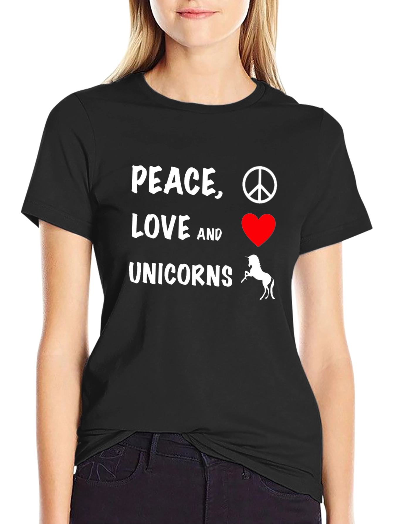 Black Peace, Love & Unicorns Graphic T-Shirt - Black view 2