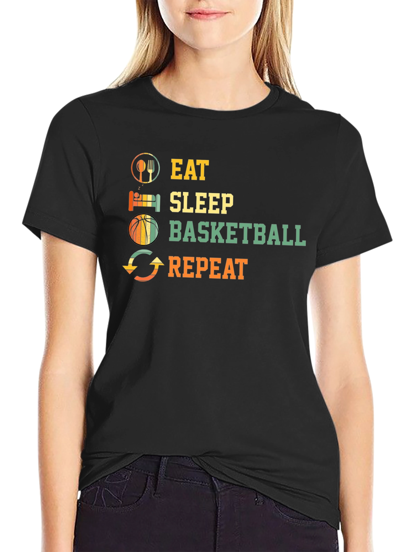 Black Eat Sleep Basketball Repeat T-Shirt view 2