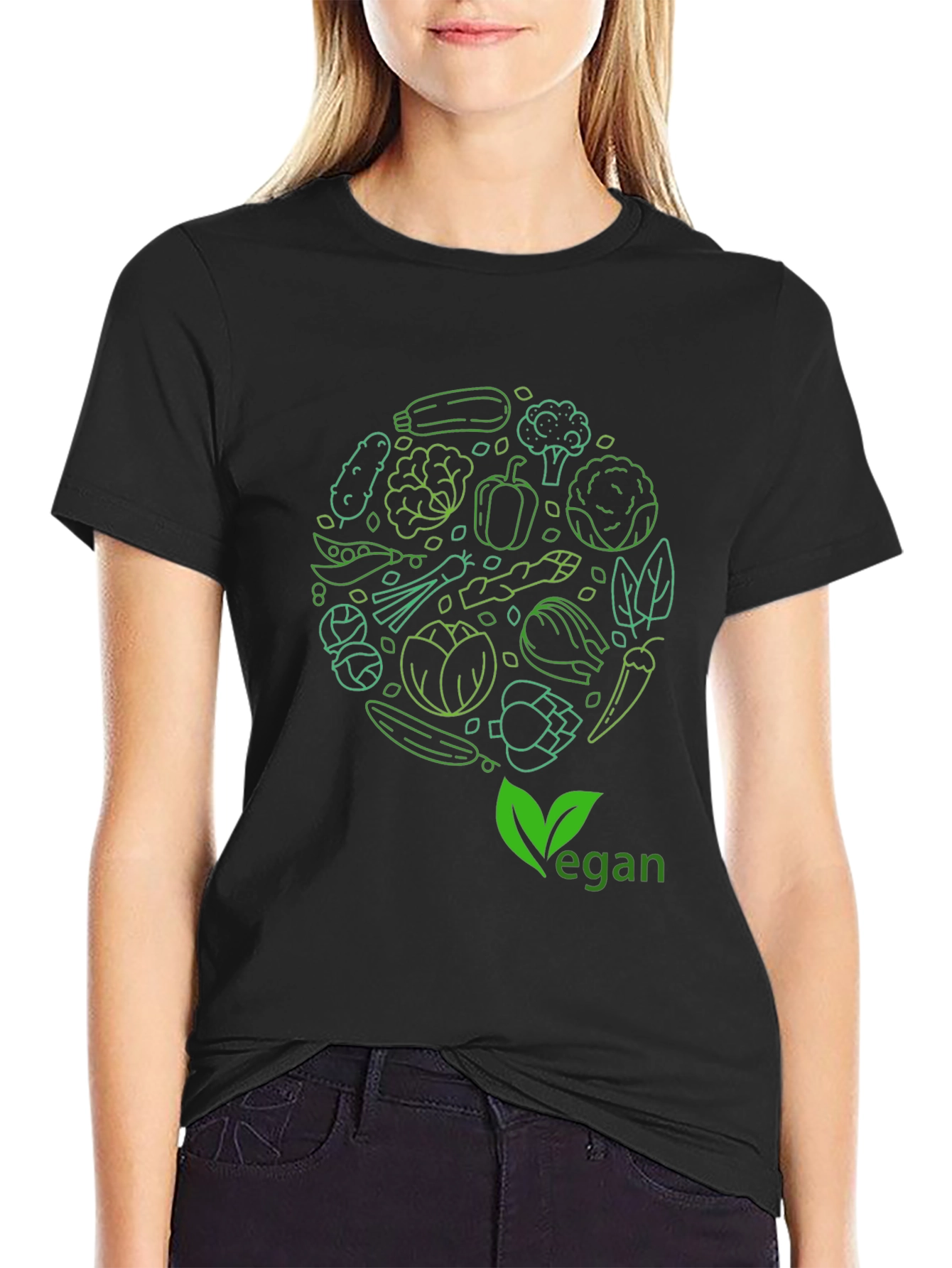 Black Vegan Vegetable Circle T-Shirt - Eat Green! view 2