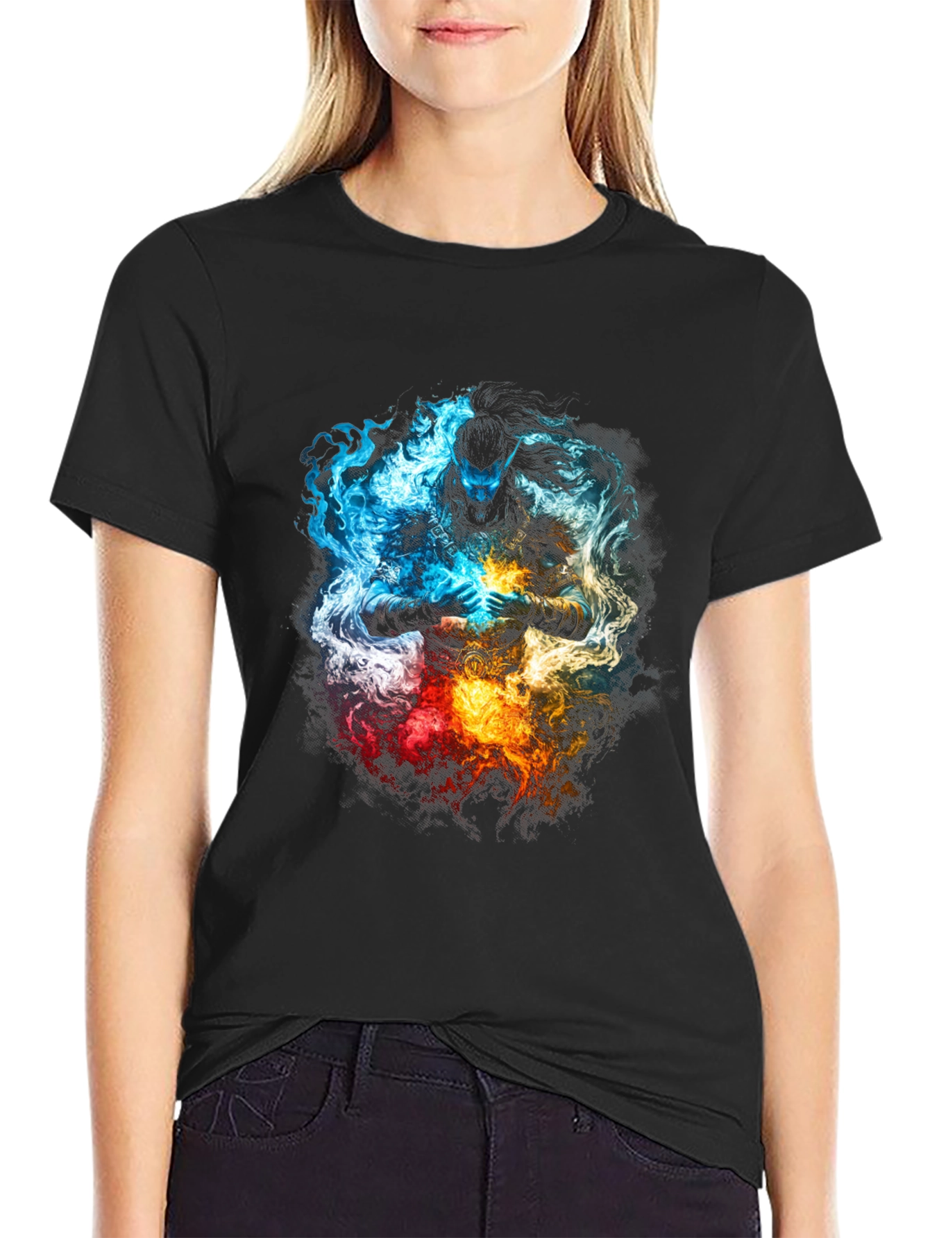 Black Elemental Warrior Graphic T-Shirt view 2