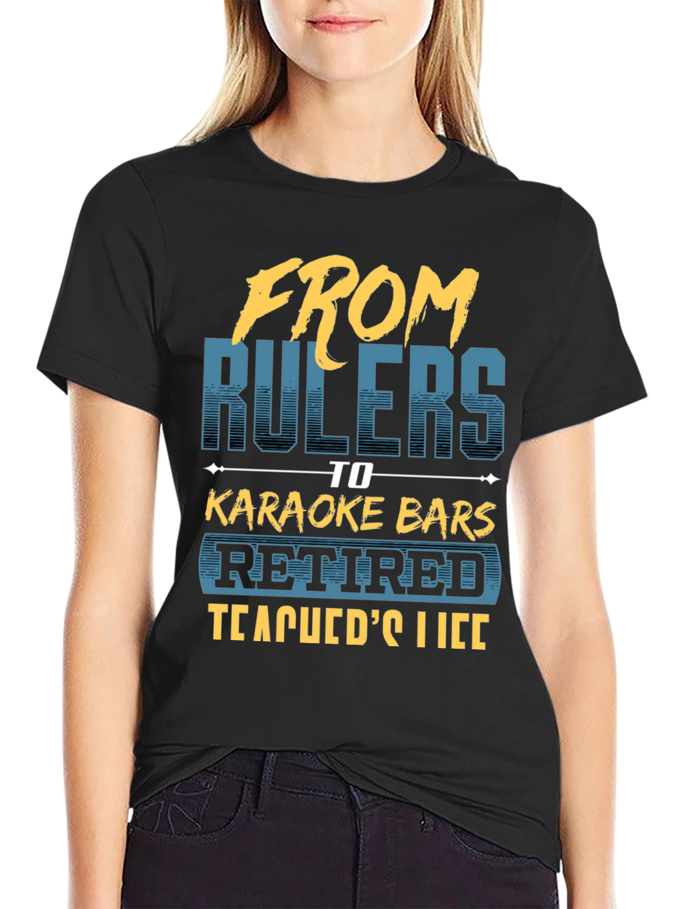 Black Retired Teacher T-Shirt - From Rulers to Karaoke view 2