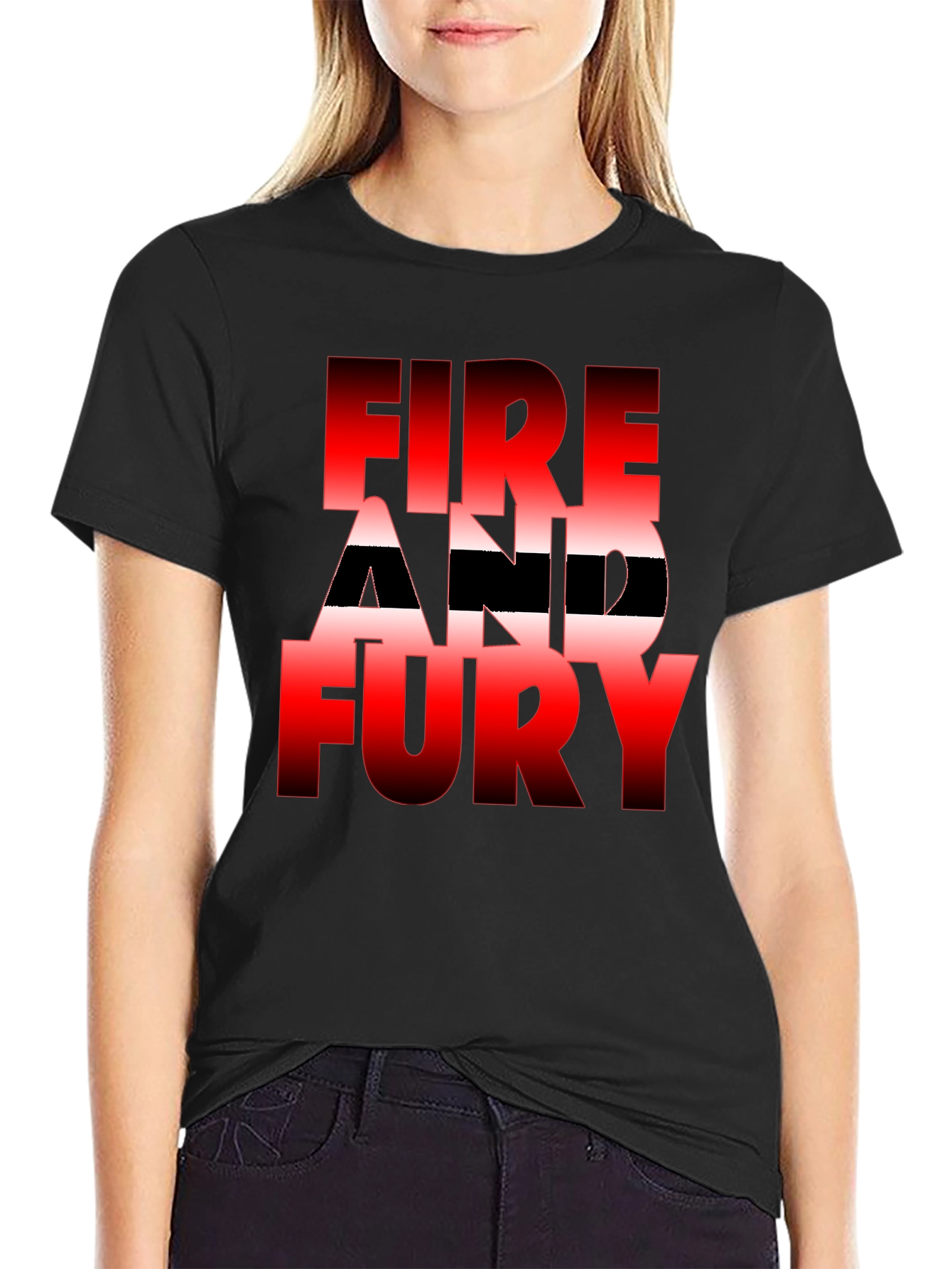 Black Fire and Fury Graphic Tee - Bold Statement Shirt view 2