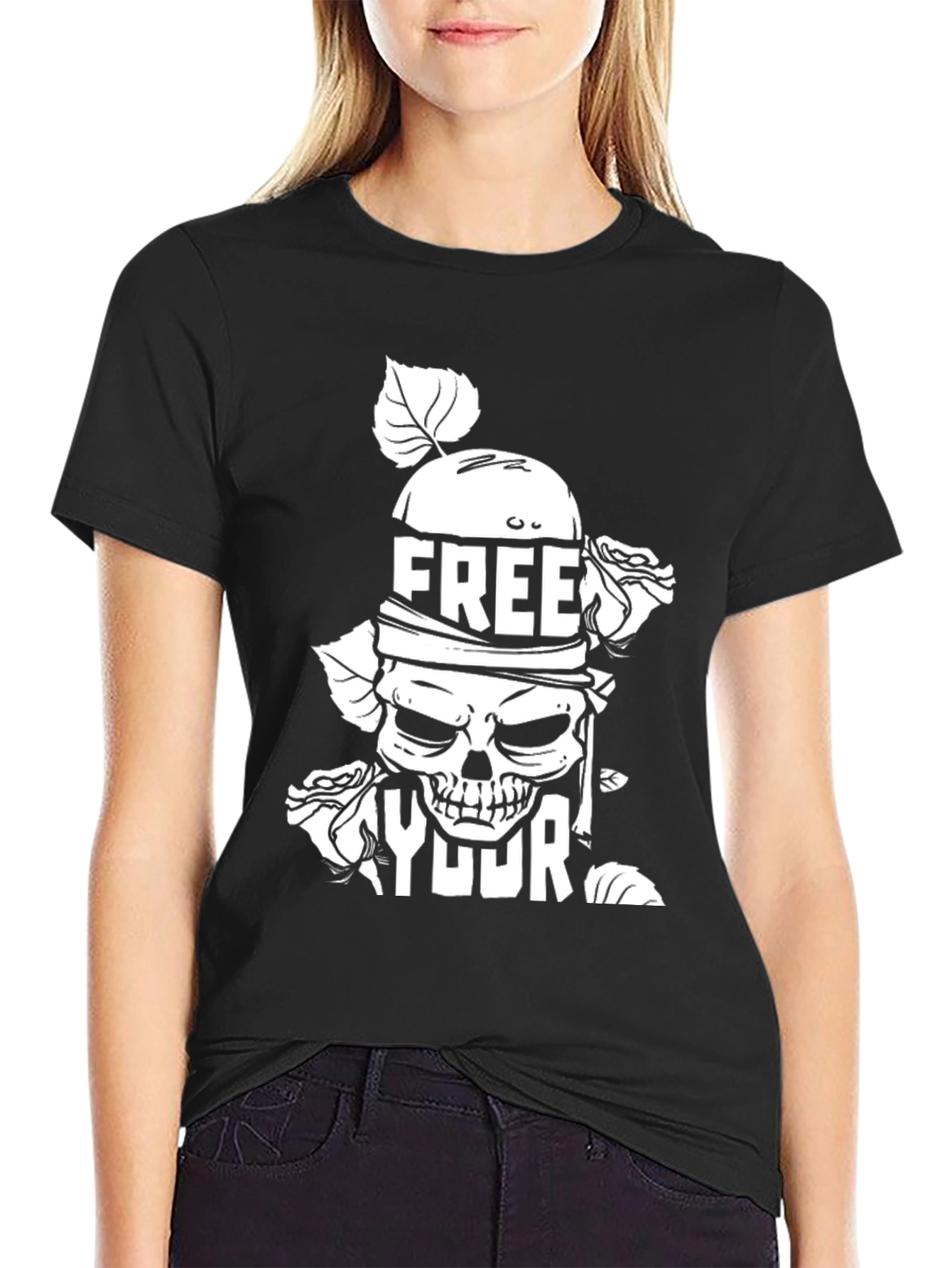 Black Free Your Mind Graphic Tee - Skull & Roses view 2