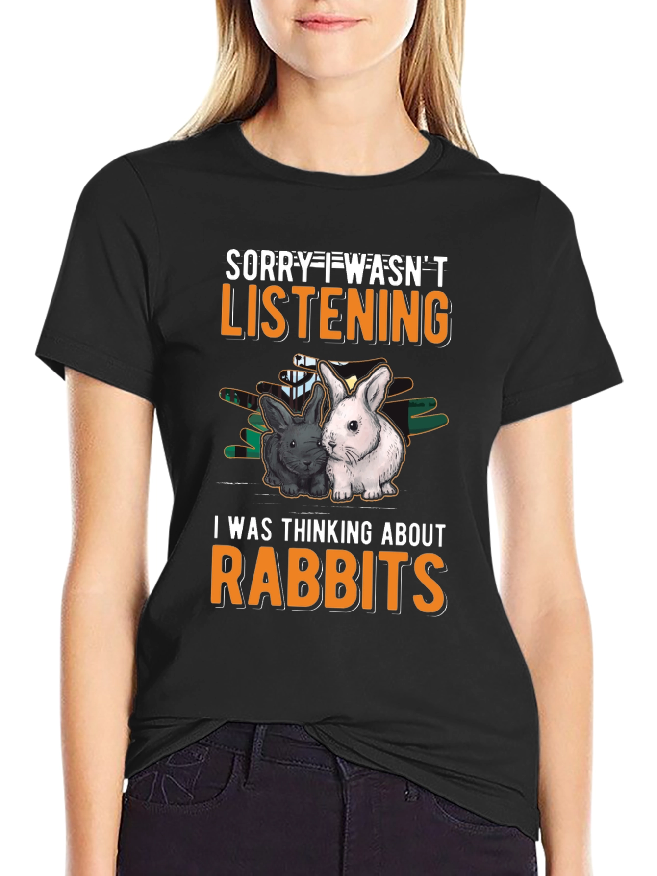 Black Rabbit Lover T-Shirt - Sorry Wasn't Listening view 2