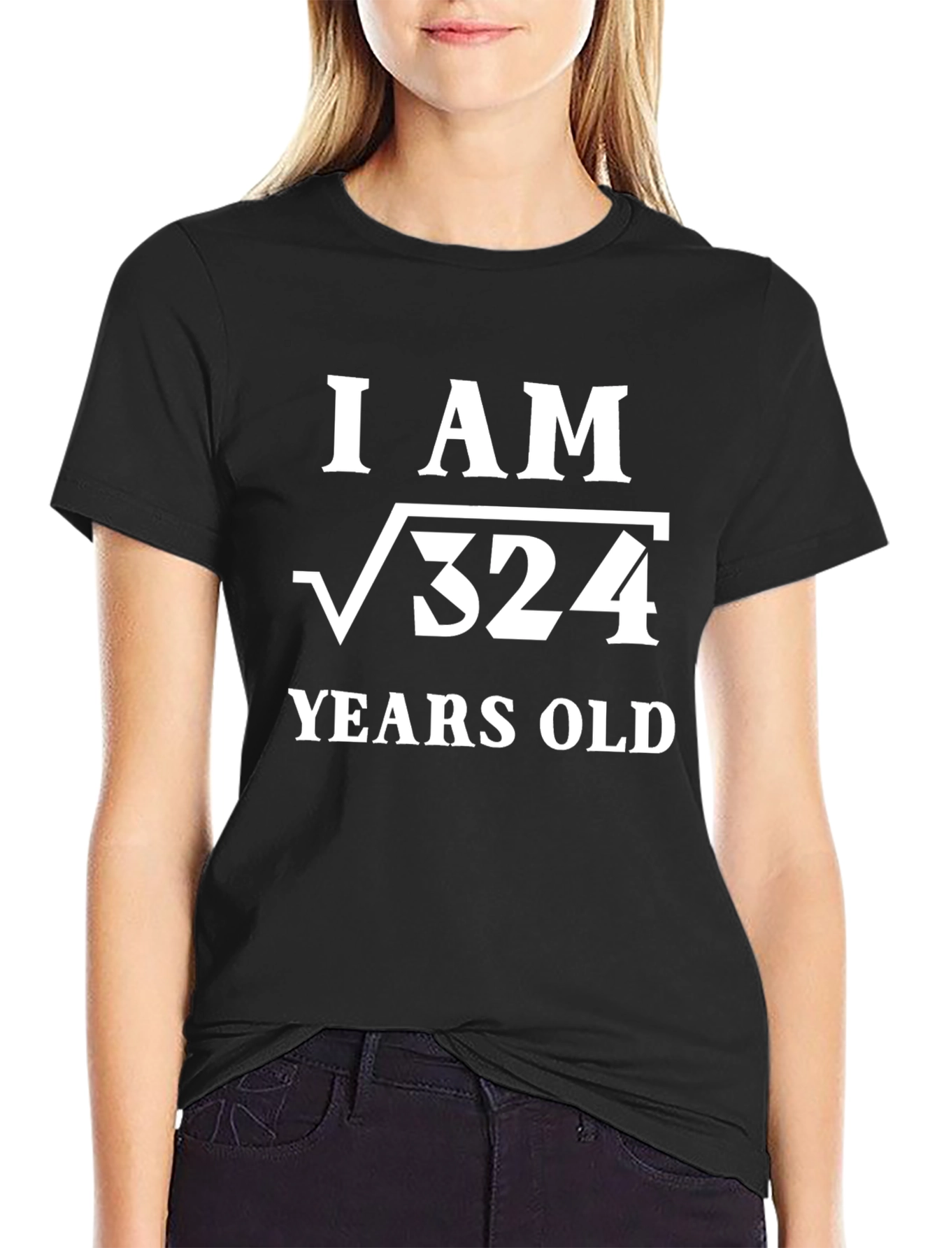 Black I AM √324 Years Old T-Shirt - Funny Math Birthday Tee view 2