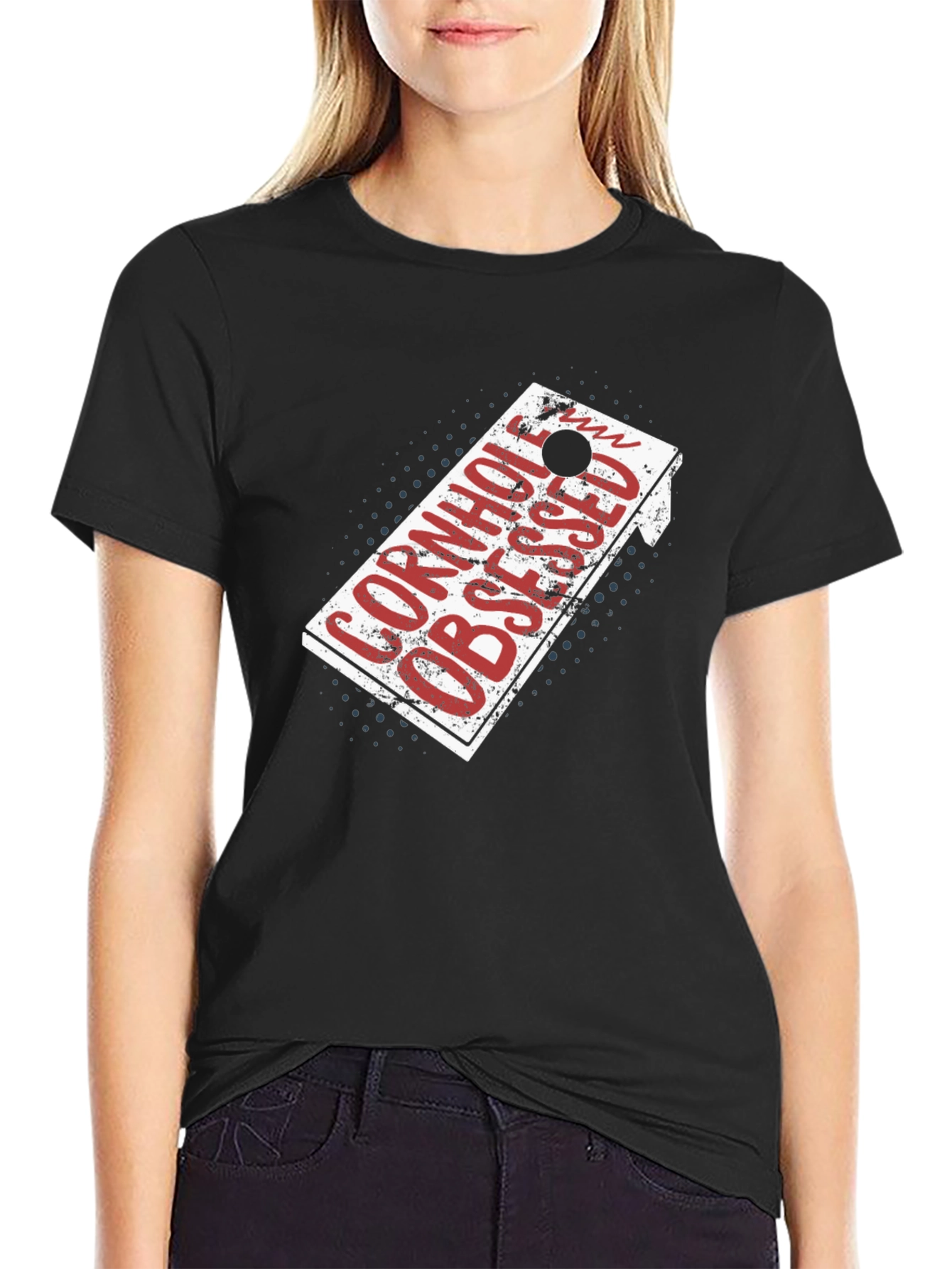 Black Cornhole Obsessed T-Shirt - Black Crew Neck Tee view 2
