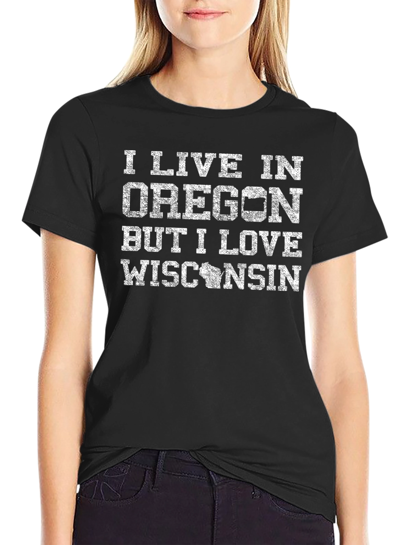 Black Oregon Wisconsin Novelty Graphic T-Shirt view 2
