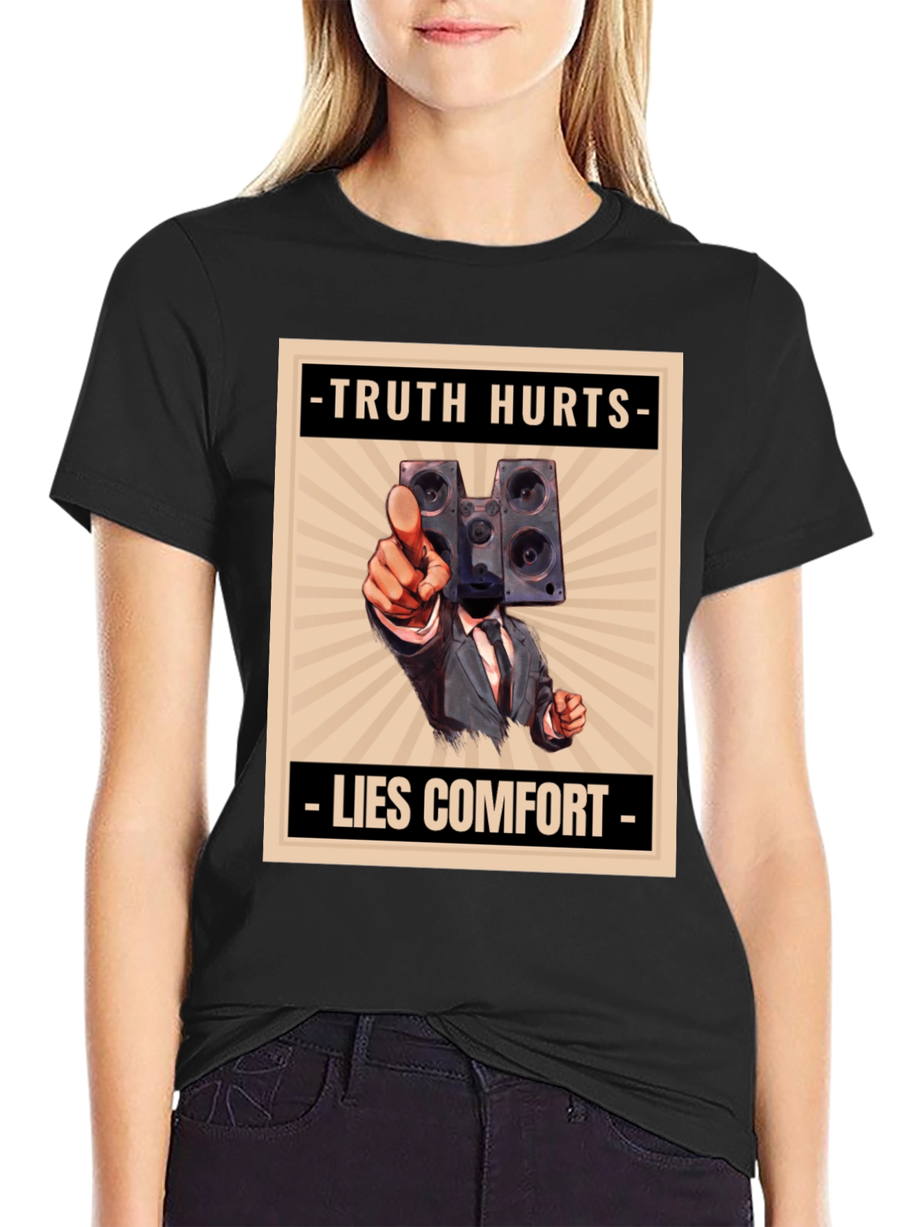 Black Truth Hurts Men's Graphic Tee - Speaker Head view 2