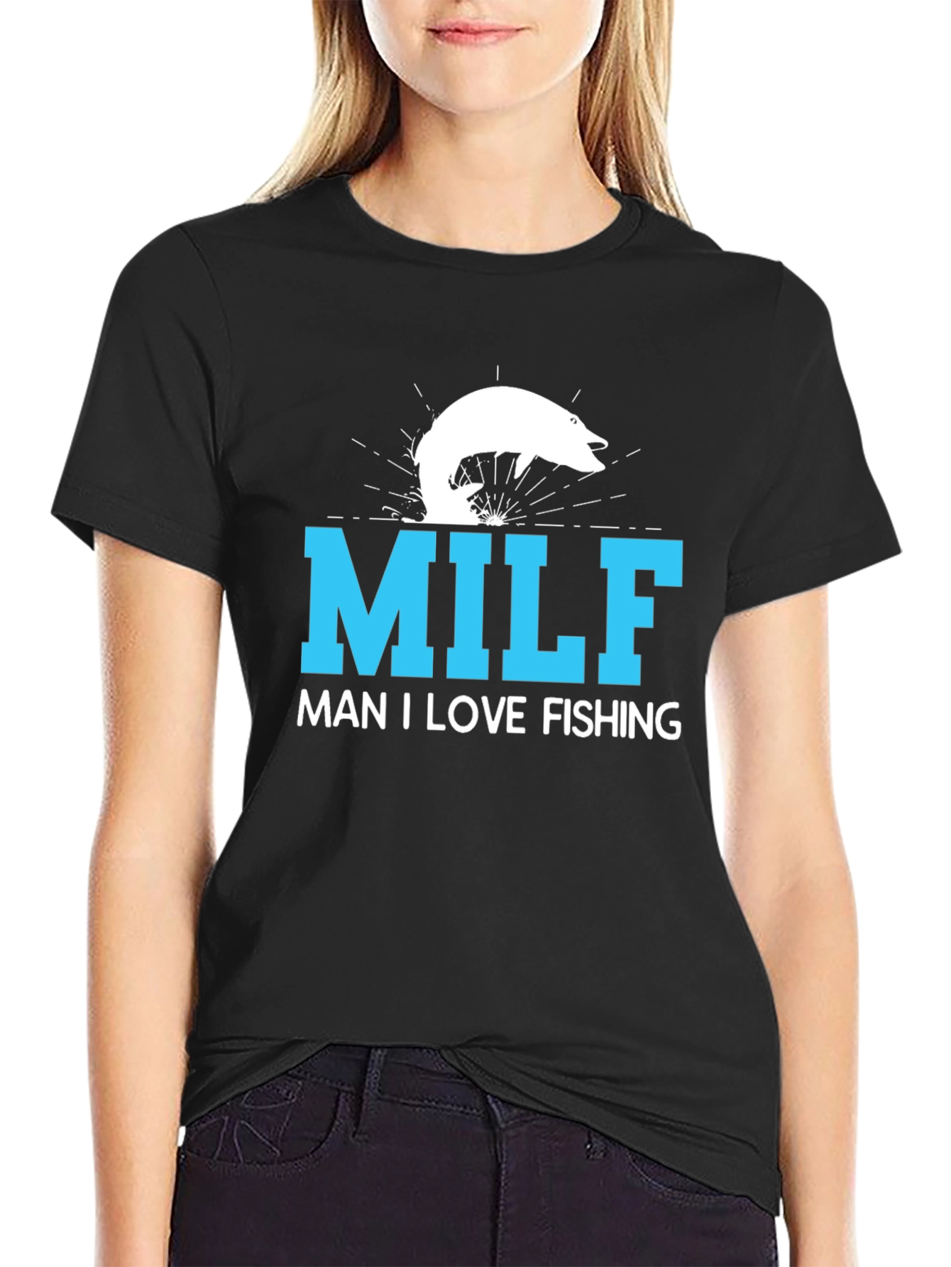 Black MILF Man I Love Fishing T-Shirt Black Cotton Tee view 2