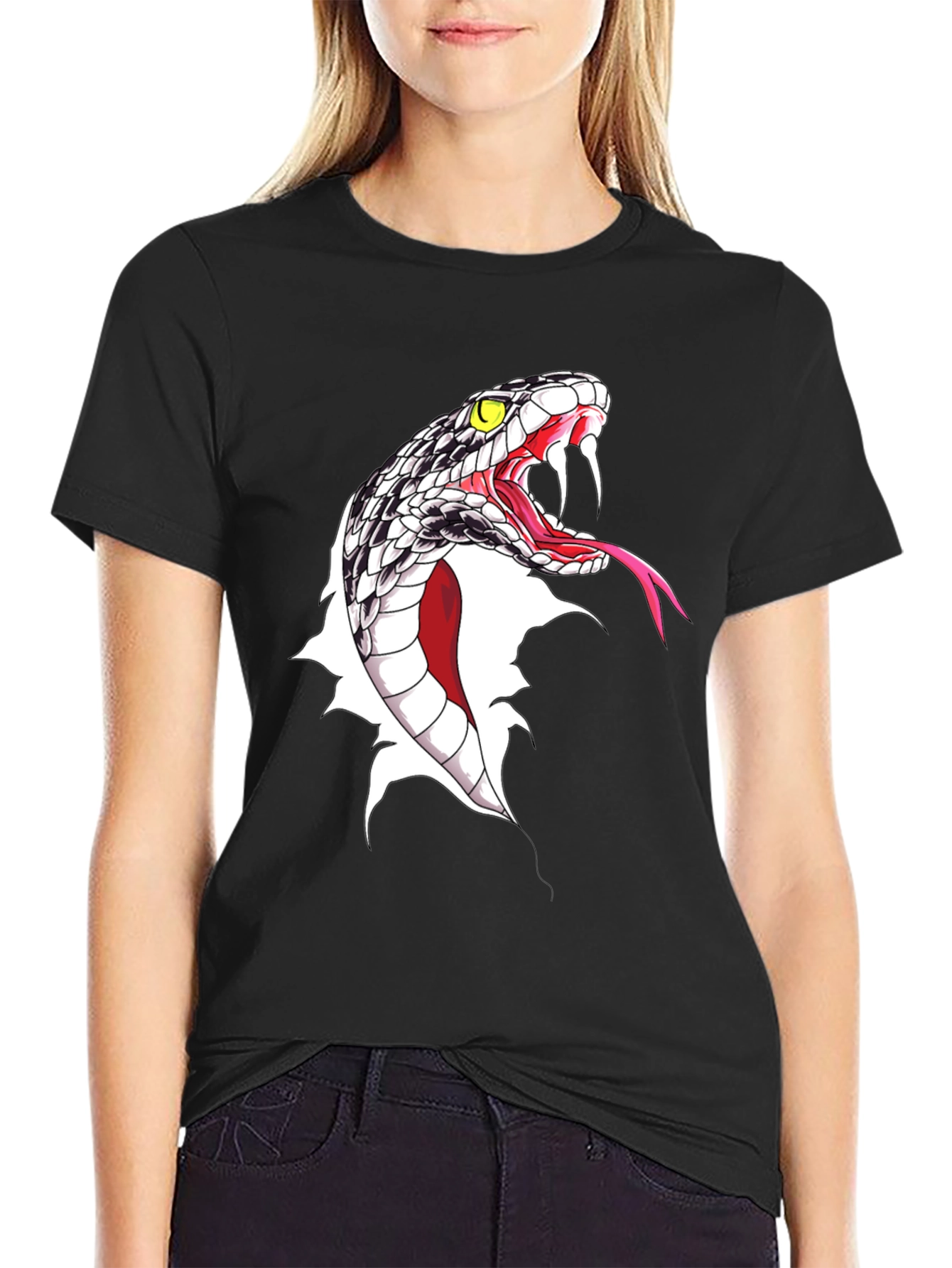 Black Men's Snake Graphic Print Black T-Shirt view 2