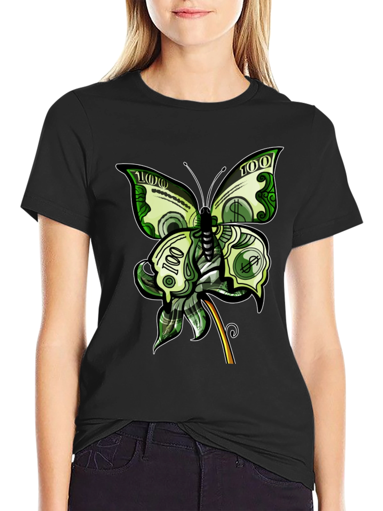 Black Money Butterfly Graphic Tee - Black view 2
