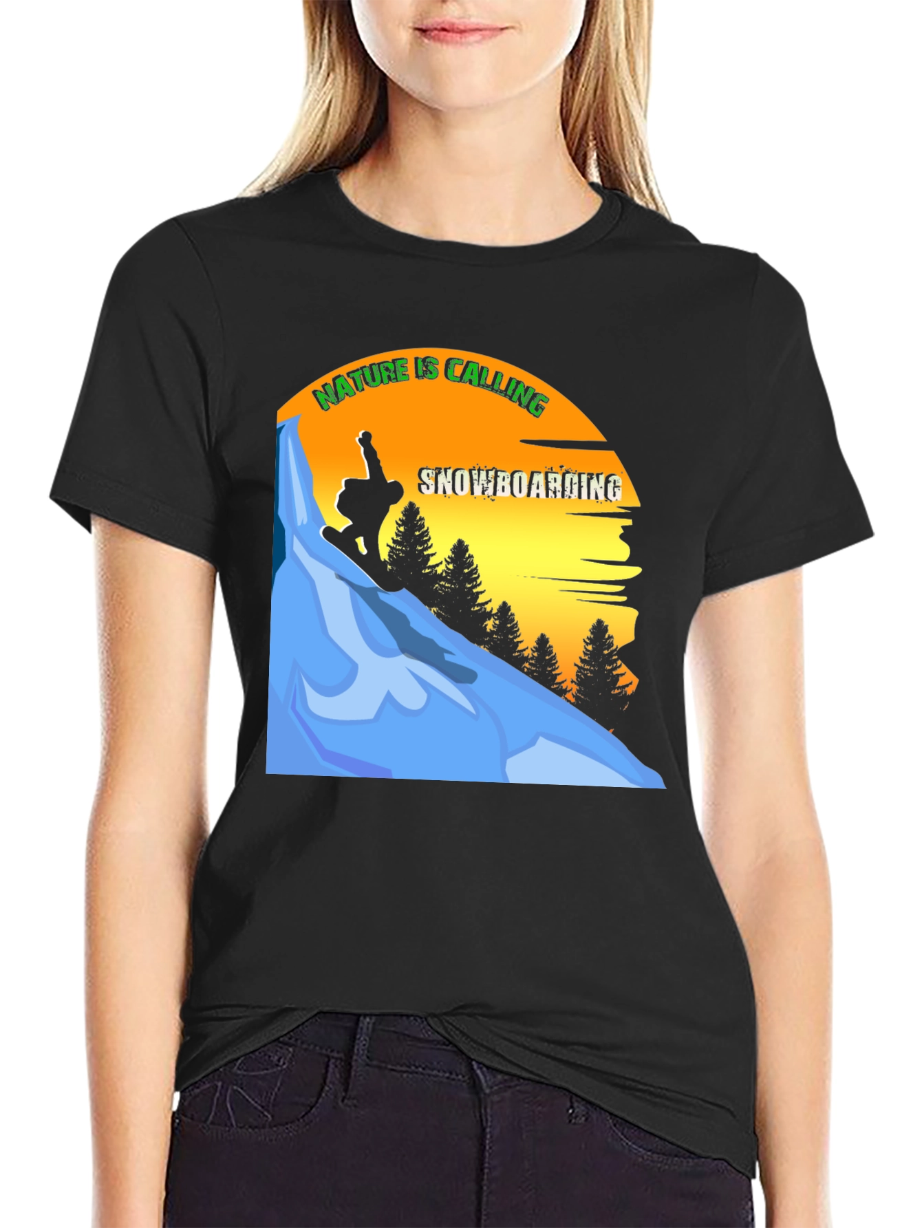 Black Nature Calling Snowboarding Graphic Tee view 2