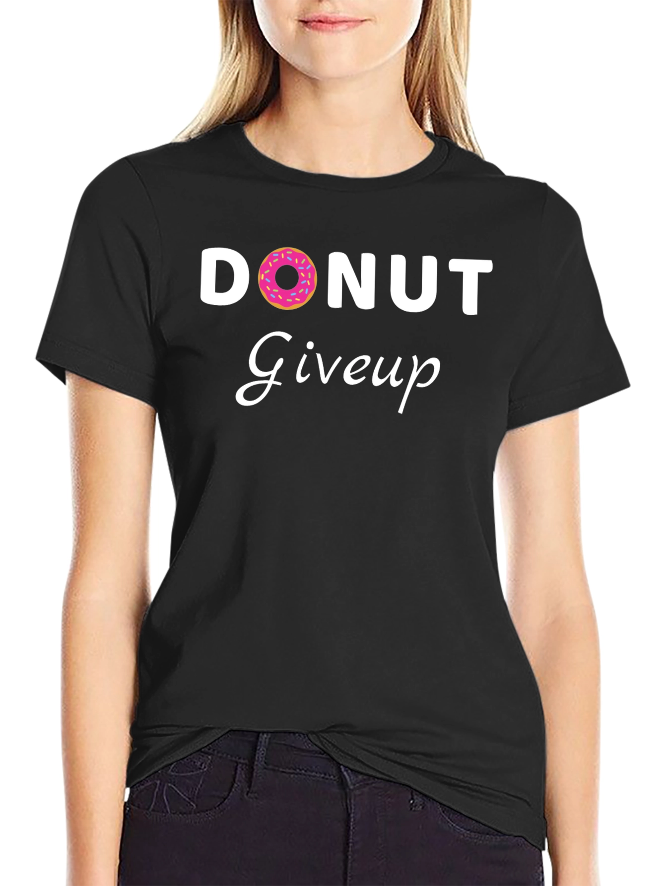 Black Donut Give Up T-Shirt - Motivational Tee view 2