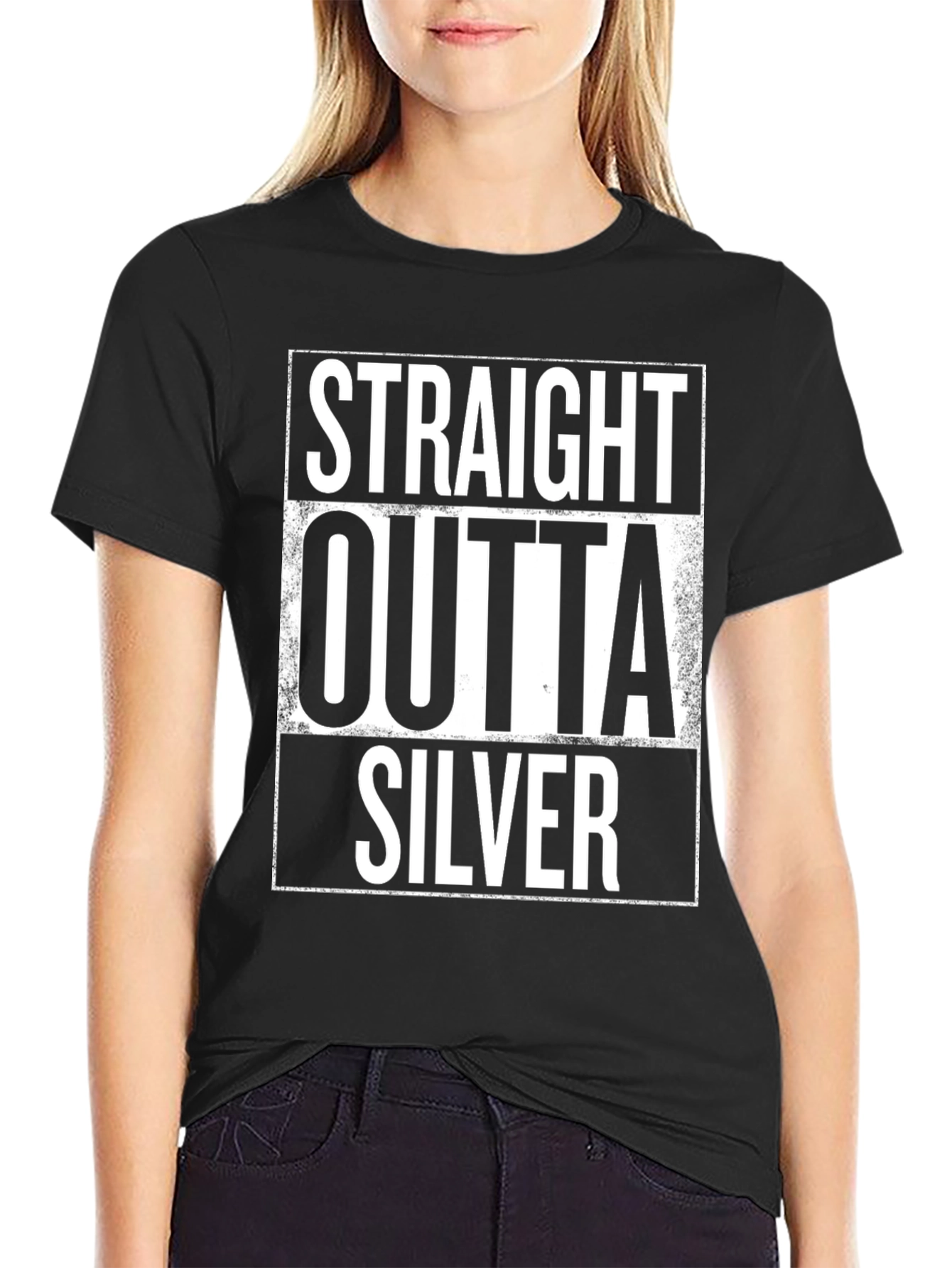 Black Straight Outta Silver Graphic T-Shirt view 2
