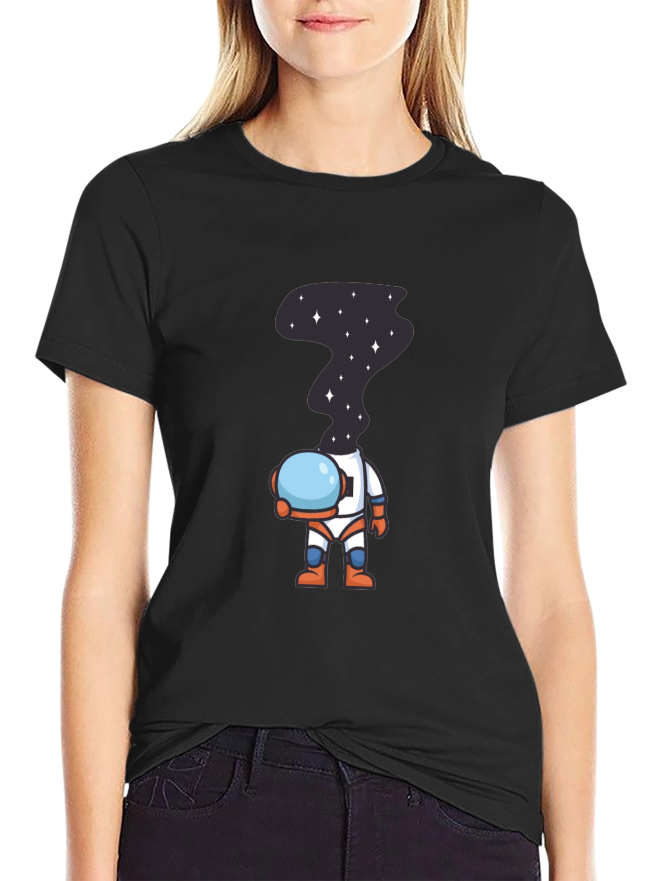 Black Astronaut Space Head T-Shirt - Unique Graphic Tee view 2
