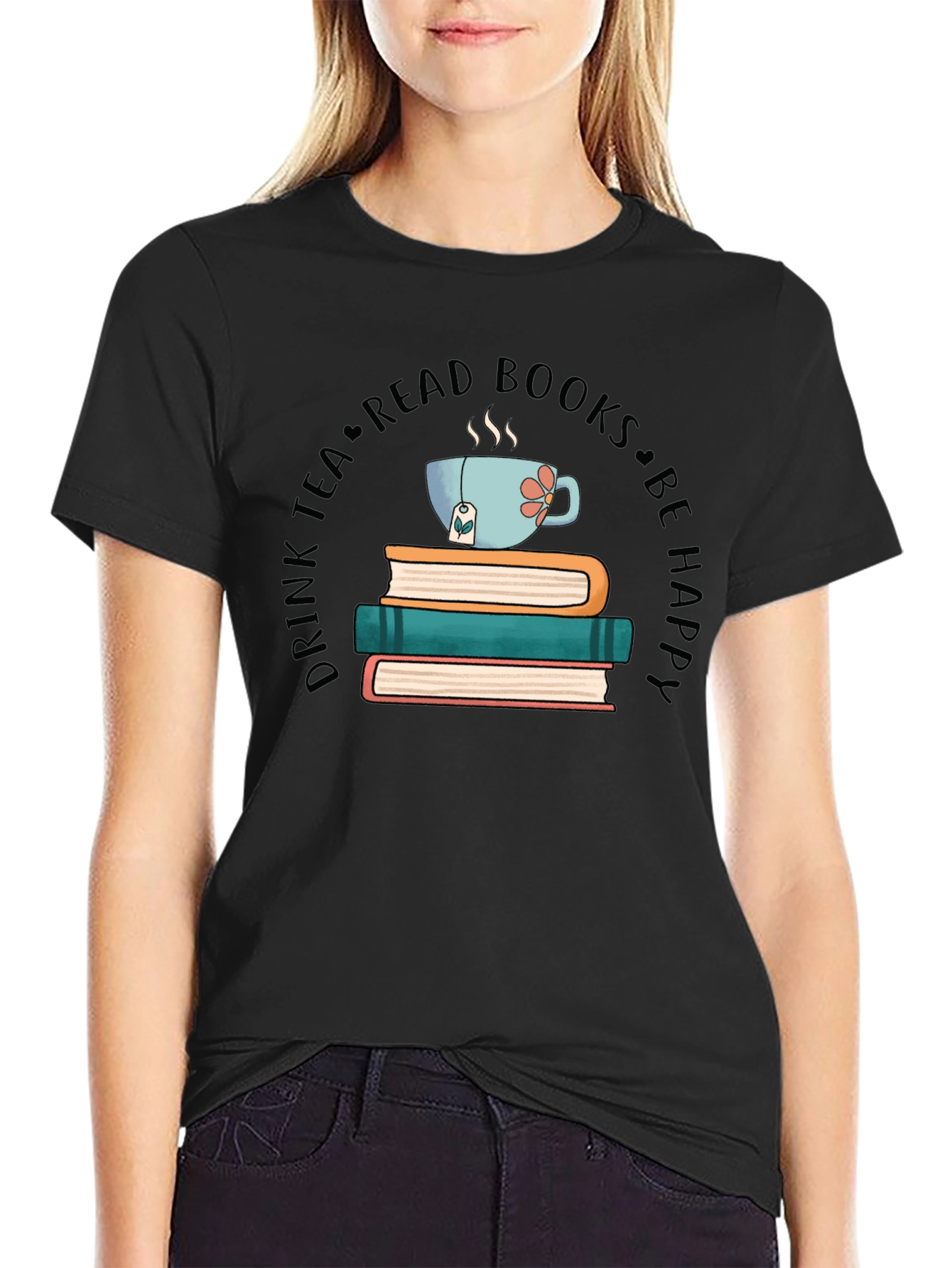 Black Drink Tea Read Books Be Happy T-Shirt view 2