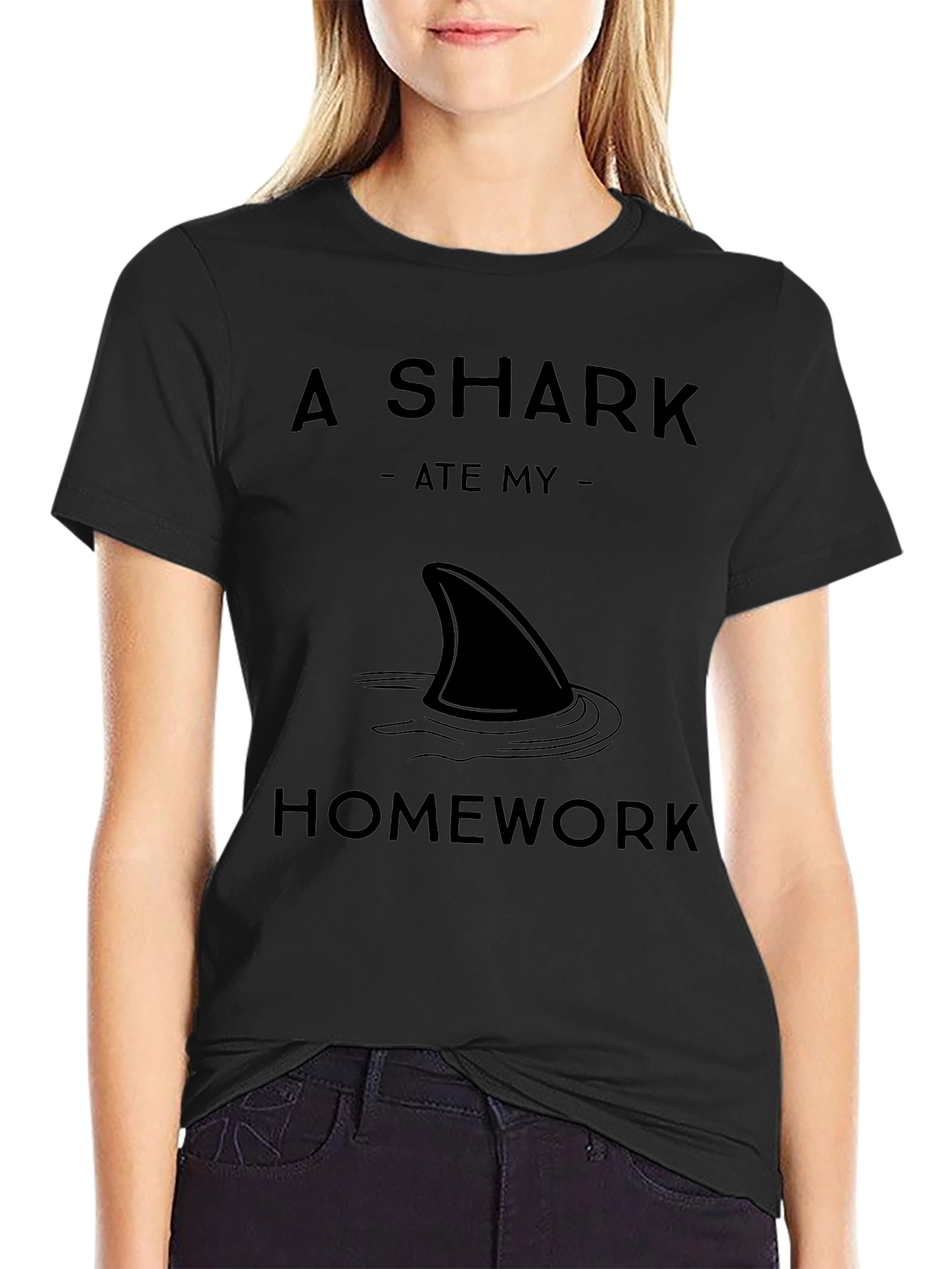 Black A Shark Ate My Homework Graphic T-Shirt view 2