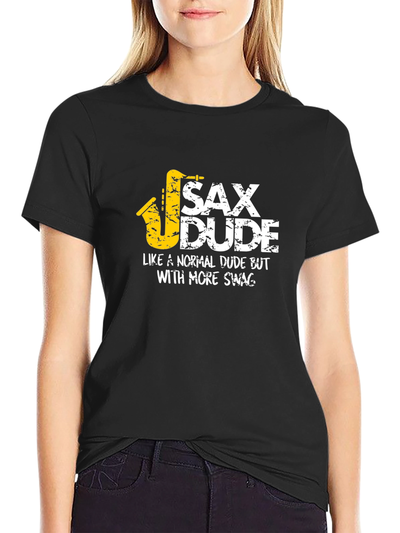 Black Sax Dude Graphic Tee - Cool Saxophone T-Shirt view 2