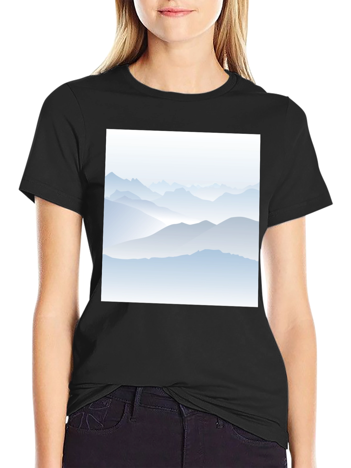 Black Mountain Range Graphic Print Black T-Shirt view 2