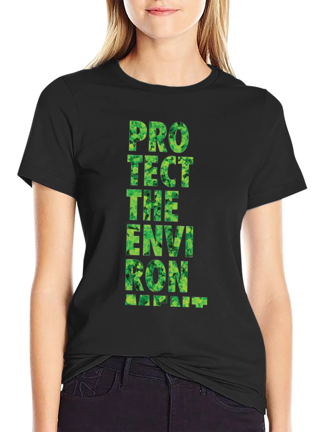 Black Eco-Friendly Graphic Tee: Protect the Environment view 2