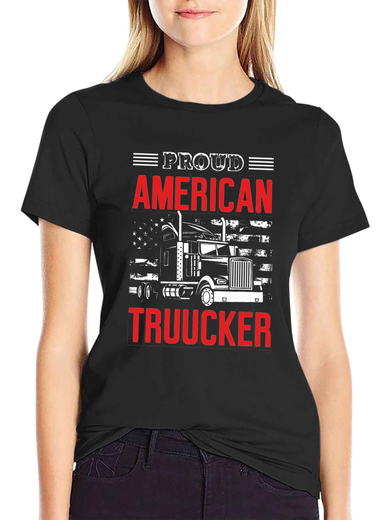 Black Proud American Trucker Graphic T-Shirt view 2