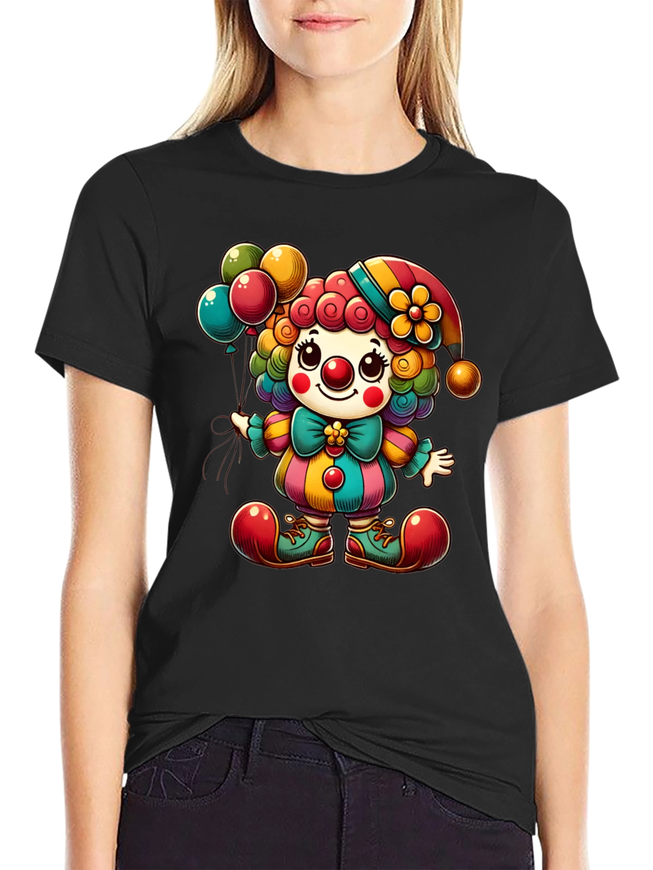 Black Clown Graphic T-Shirt - Funny and Colorful Tee view 2