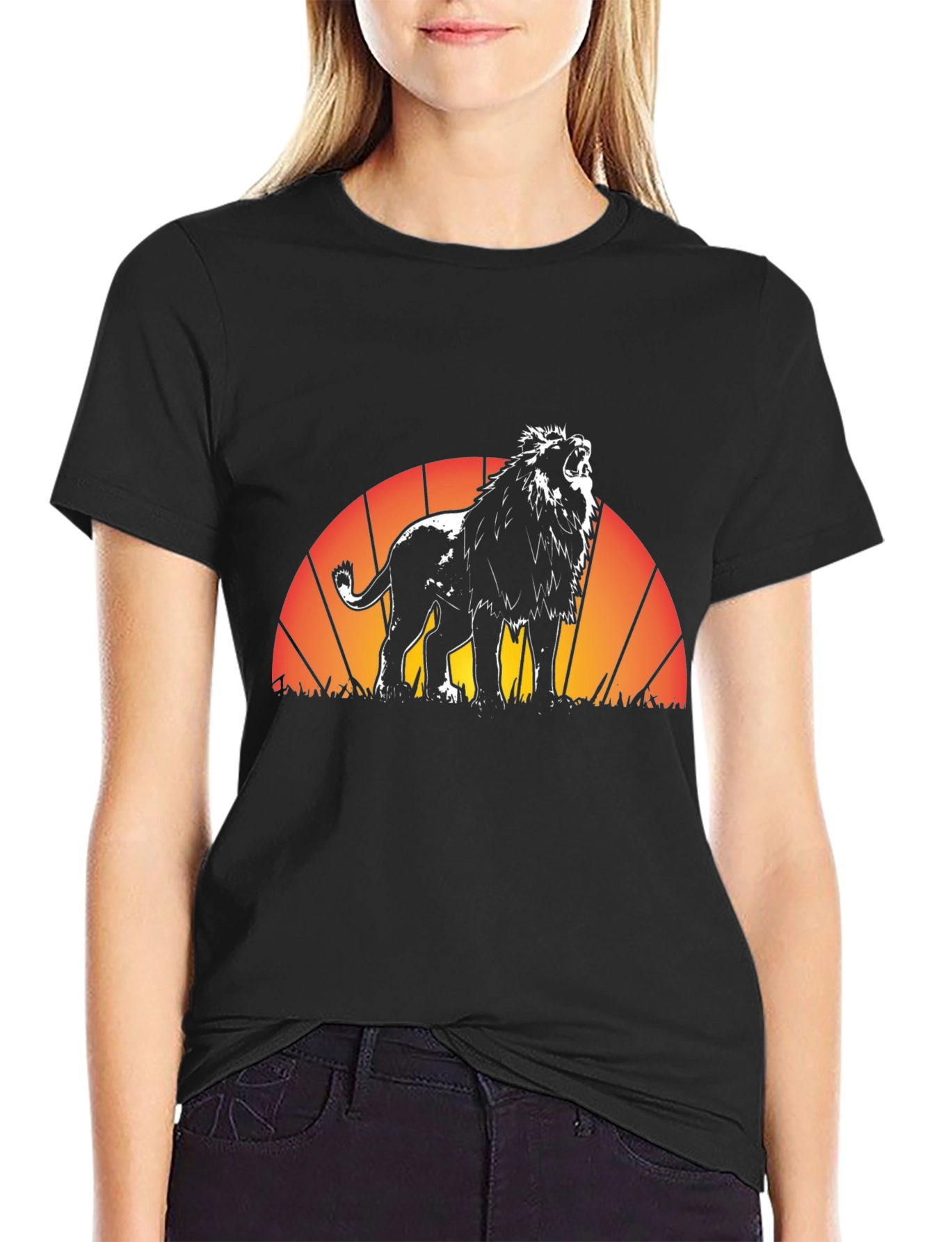 Black Lion Sunset Graphic Tee - Black Cotton T-Shirt view 2